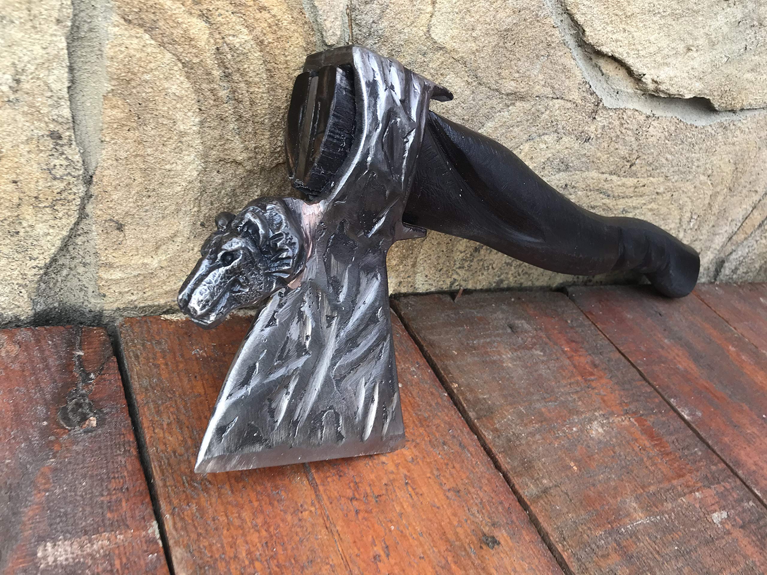 Wolf Head Axe - Handmade Viking Battle Axe with Wolf Engraving - Perfect for Cosplay, LARP, Medieval Reenactment & Outdoor Survival