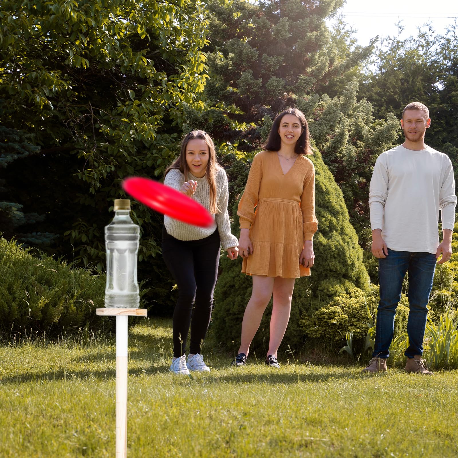 2-in-1 Wooden Limbo Game & Flying Disc Toss Set - 5ft Tall Limbo Stick Kit for Adults & Family - Backyard Lawn Games, Outdoor Party Activities - Includes Portable Carry Bag - Perfect for Picnics, Beach Parties and BBQ Gatherings