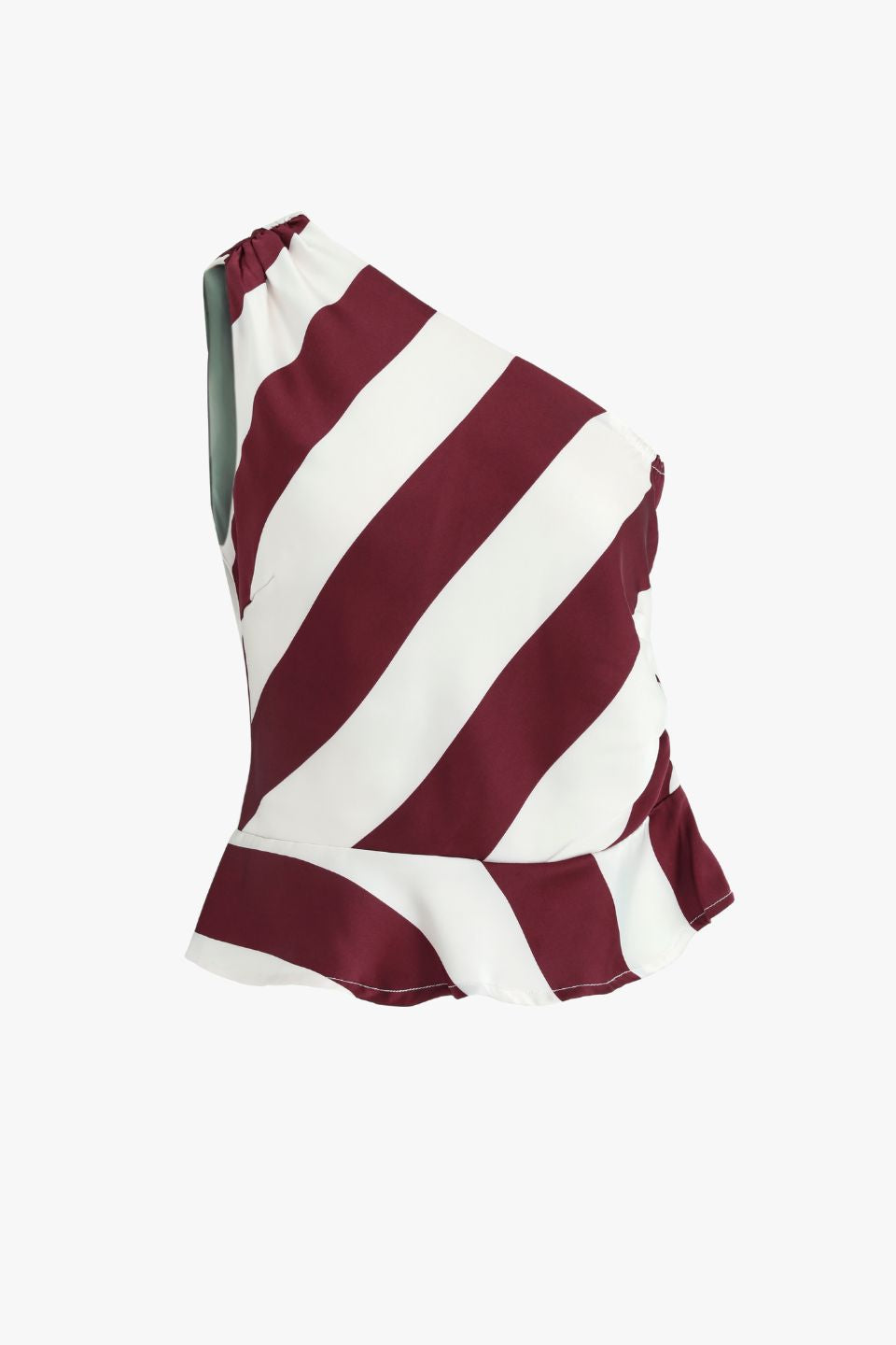 Stylish Fiction Plum Stripe Satin One Shoulder Top for Women | Elegant Party & Evening Wear | Perfect for Date Nights & Special Occasions