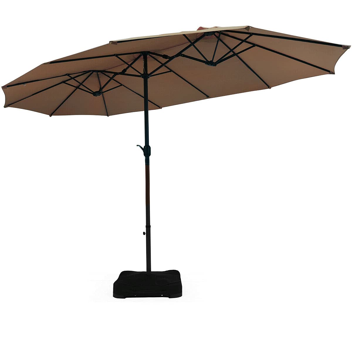 15FT Double Sided Twin Patio Market Umbrella with Crank Handle - Extra Large Outdoor Canopy for Garden, Deck, Backyard, Balcony, Poolside & Beach - Sun Shade & Rain Shelter with Heavy Duty Base - Perfect for Outdoor Dining, Lounging and Commercial Use