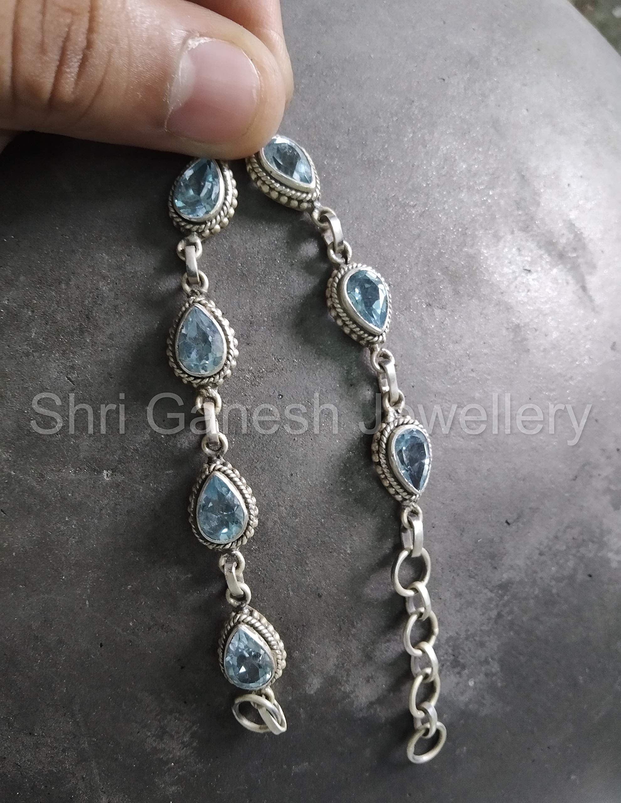 Blue Topaz Healing Stone Bracelet for Women - Sterling Silver Gemstone Jewelry with Vintage Filigree Design - Perfect for Boho Fashion, Spiritual Healing & Everyday Wear