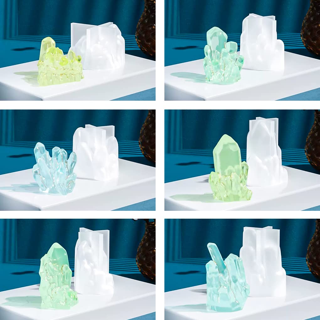 FineInno 6-Piece Crystal Cluster Silicone Molds for Resin Jewelry Making - Small Quartz Epoxy Resin Molds for DIY Crafts, Stone Decor & Home Decoration - Perfect for Handmade Pendants, Keychains & Geode Art Projects