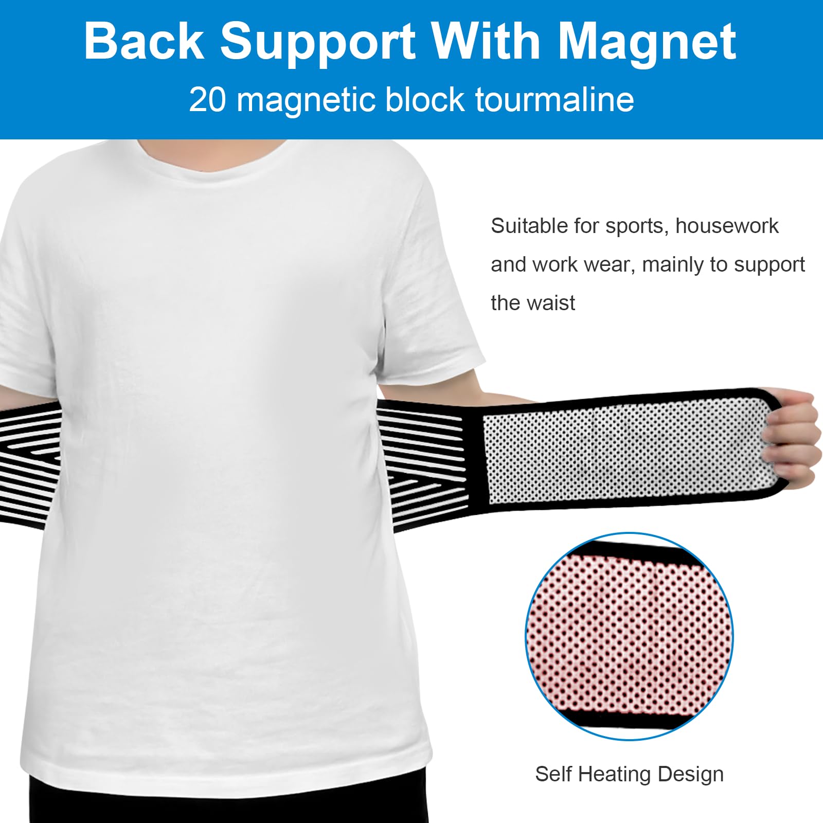 Magnetic Back Brace for Lower Back Pain Relief - Tourmaline Self-Heating Lumbar Support Belt for Herniated Disc & Sciatica - Medium Size (Ideal for Office Work, Driving & Post-Surgery Recovery)