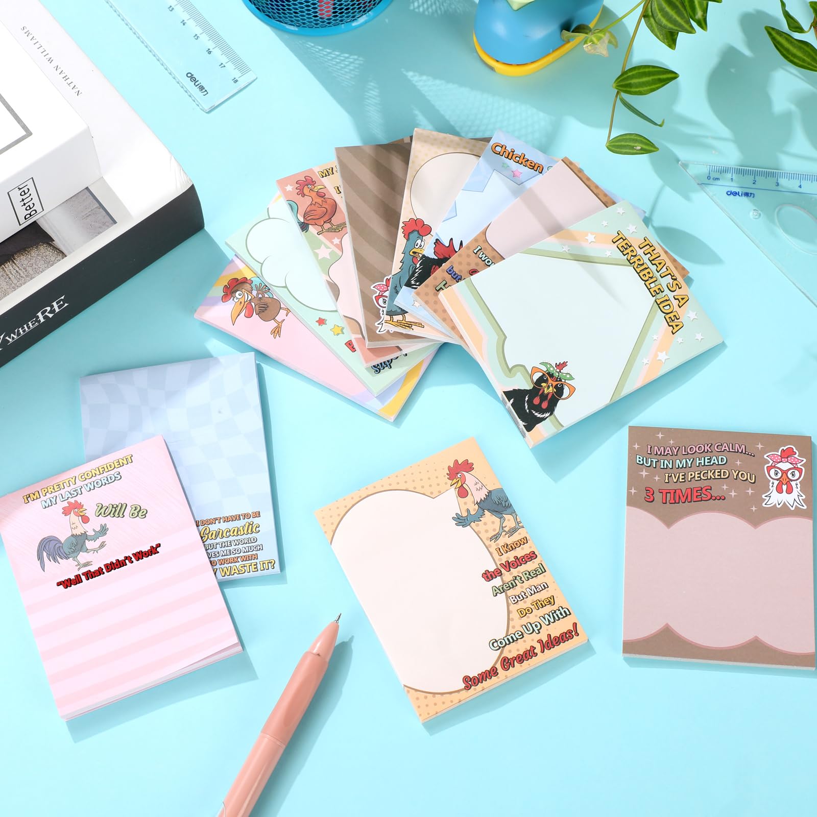 Funny Sticky Notes with Inspirational Sayings - 12 Unique Designs, 3 x 3.93 Inch Memo Pads for Office, School & Home Organization - Perfect for Bulletin Boards, Planners & Gift Giving