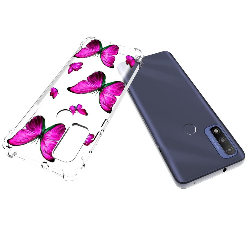 **Motorola Moto G Pure 2021 XT2163DL Case - Cute Rose Butterfly Clear Flexible TPU Bumper Cover | Slim Soft Silicone Protection for Everyday Use**