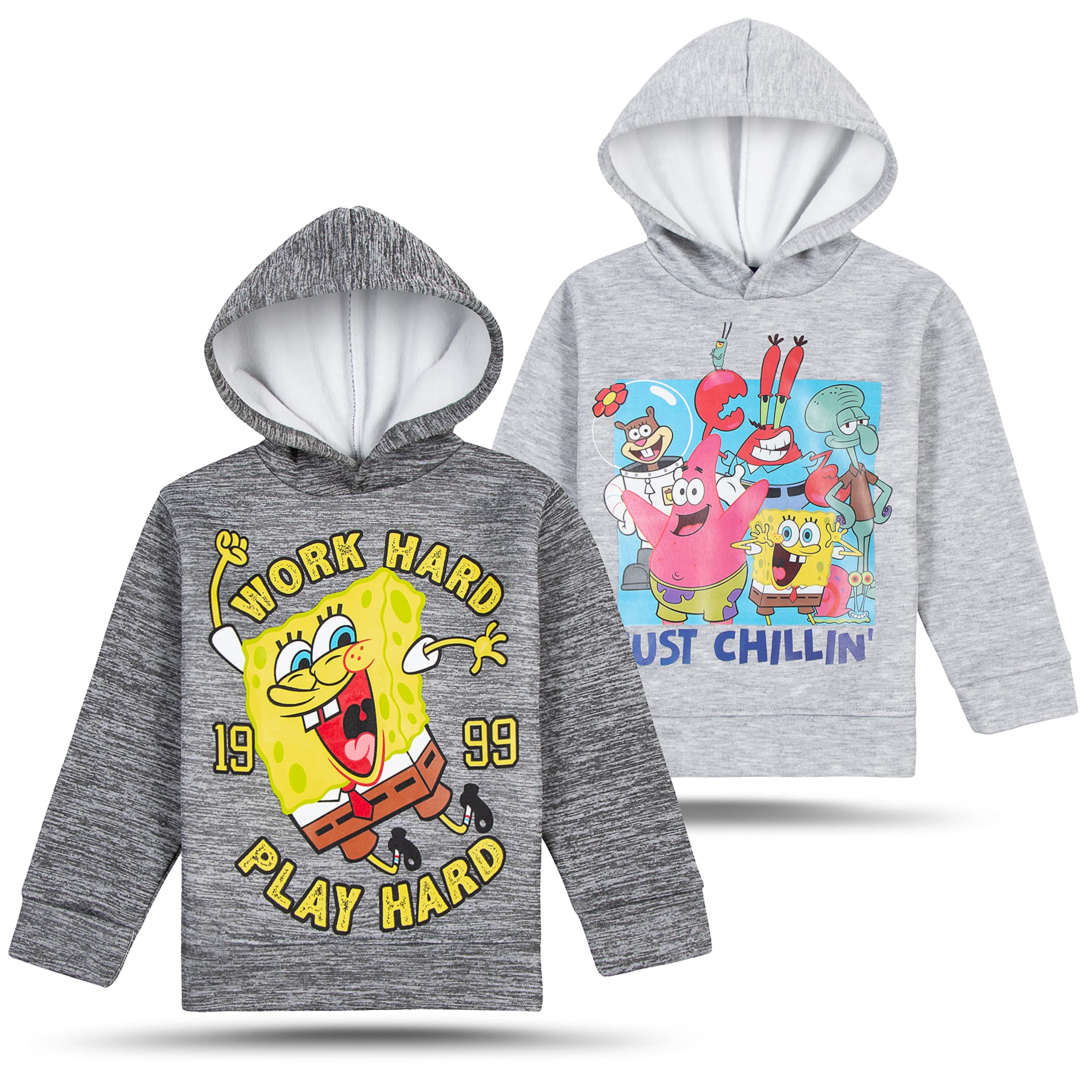 Nickelodeon 2 Pack Boys' Soft Fleece Hoodies - Paw Patrol, Spongebob & Rugrats Graphic Pullover Sweatshirts | Lightweight & Comfortable for Playdates, School & Outdoor Activities