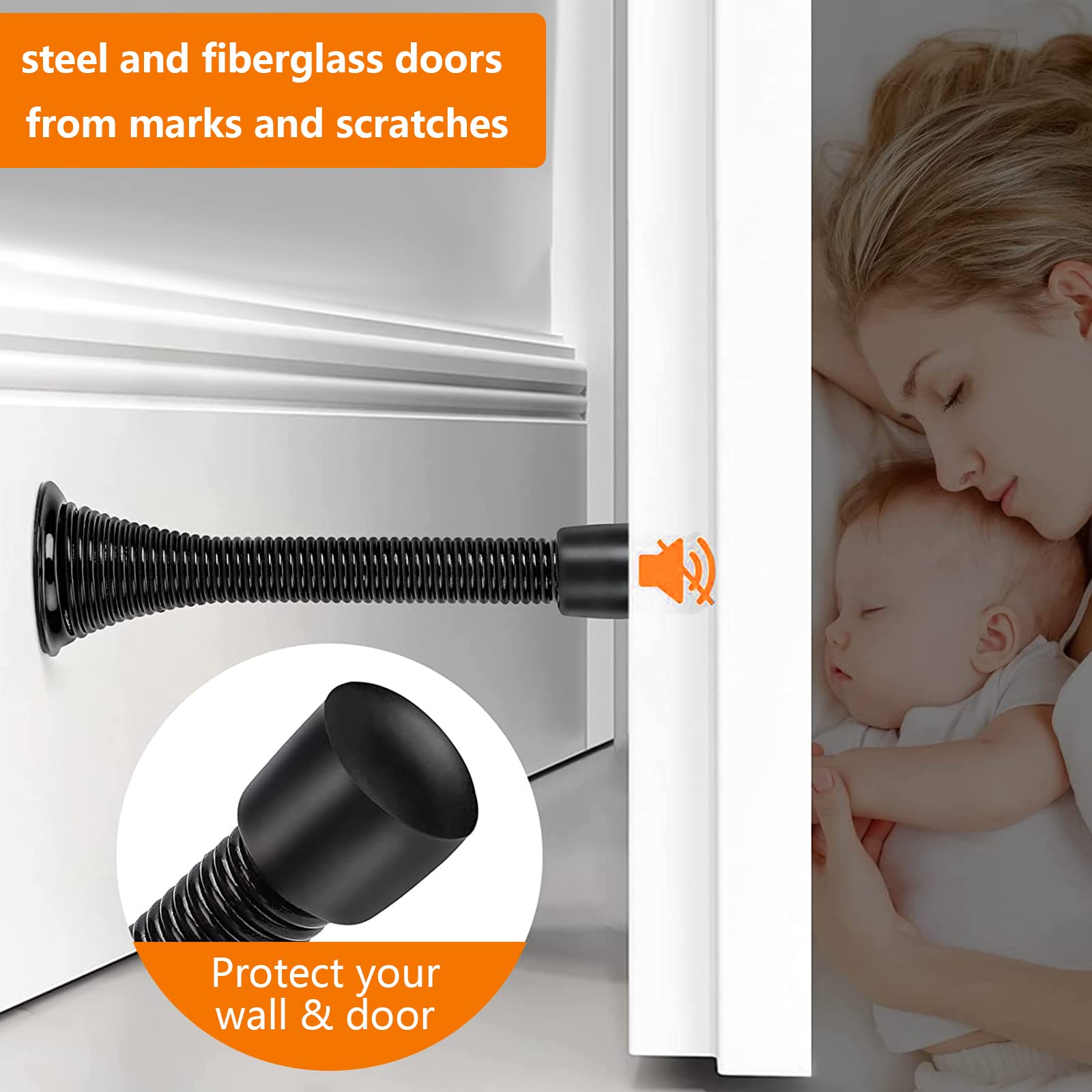 12 Pack Black Spring Door Stopper - Heavy Duty Wall Mounted Door Stop for Home & Office - Prevents Door Damage, Perfect for Bedrooms, Bathrooms & Commercial Spaces