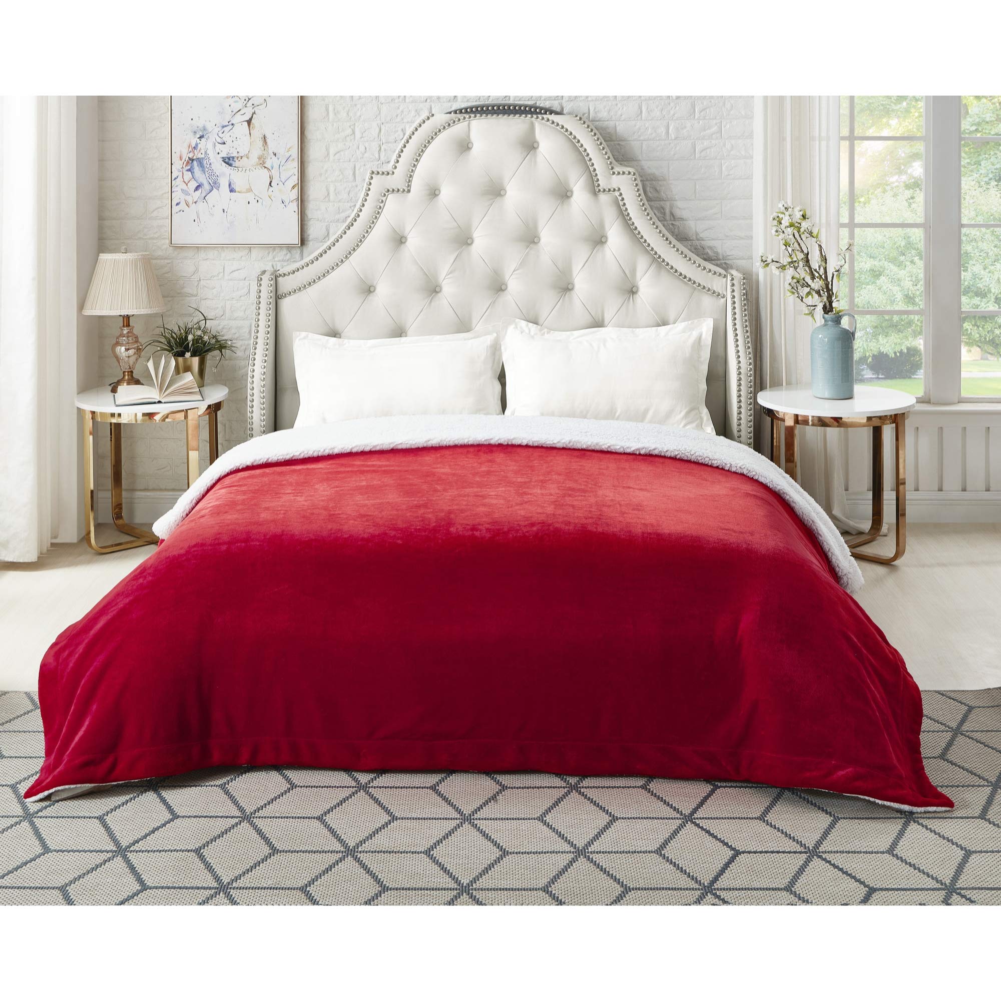 Cozy Tyme Sherpa King Size Throw Blanket - Ultra Soft Fluffy Reversible Blanket 108x90 Inches, 100% Polyester (Red with White Reverse) - Perfect for Bed, Couch & Winter Warmth