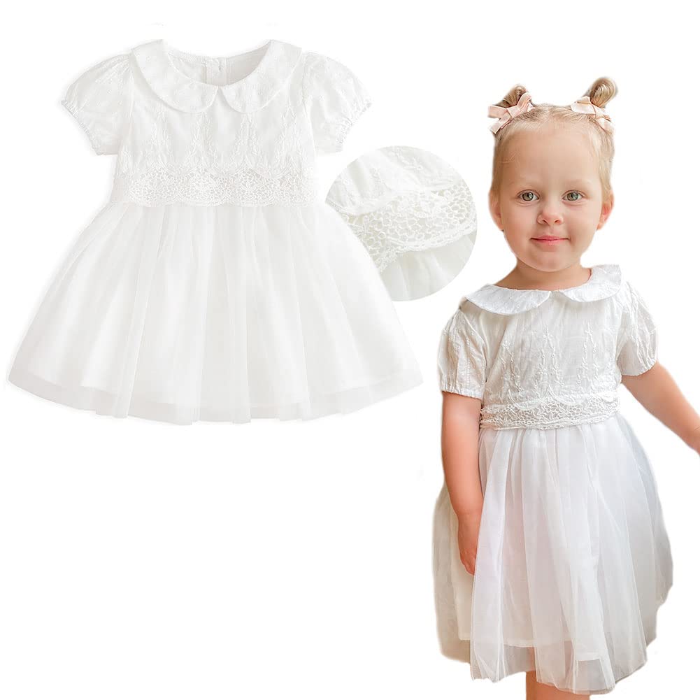 Curipeer Classic White Baby Girl Christening Dress - Elegant Infant Baptism & Wedding Tulle Gown for Spring Summer - Perfect for Christenings, First Communion & Special Occasions