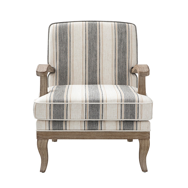 Randolph Romantic Upholstered Stripes Armchair with Solid Wood Armrests - Comfortable Living Room Accent Chair for Home Decor & Relaxation