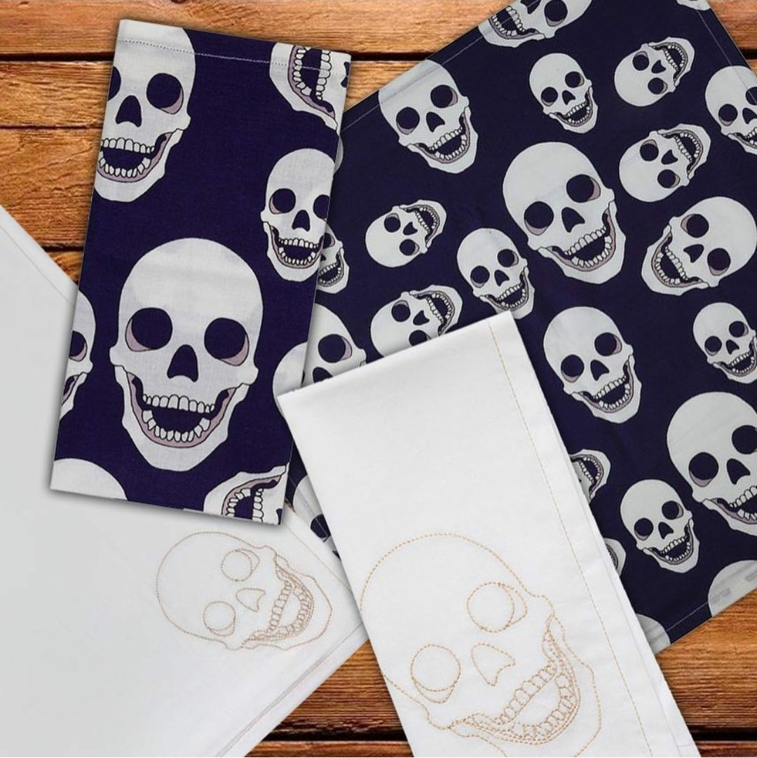 Premium Skull Print Cloth Napkins - Set of 4, Gothic Halloween Dinner Napkins for Parties, Home Decor & Themed Dining Accessories