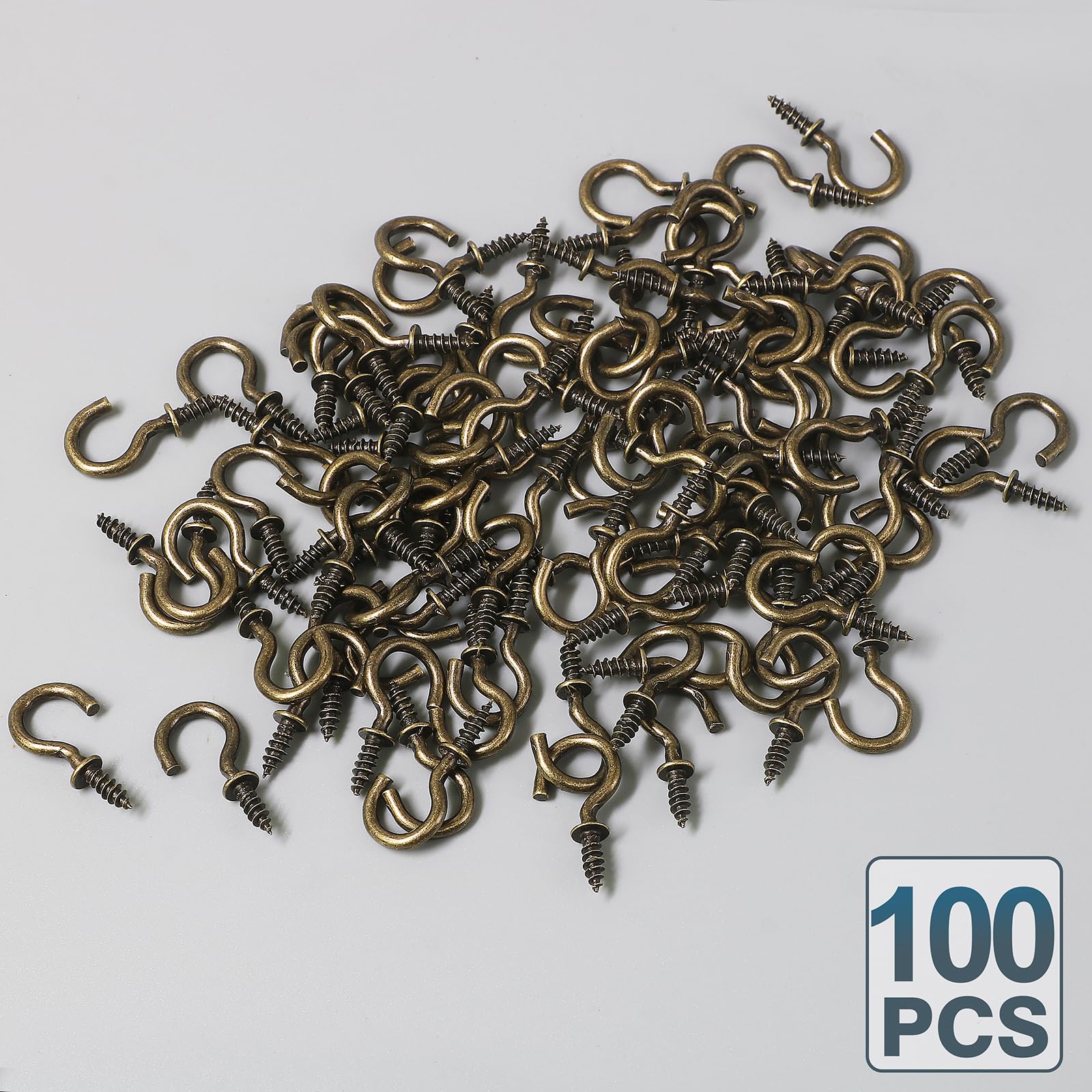 100Pcs 1/2 Inch Cup Hooks - Bronze & Nickel Plated Metal Screw Hooks for Ceiling, Wall & DIY Projects - Heavy Duty Small Screw-in Hooks for Hanging Plants, Decor, Lights & More