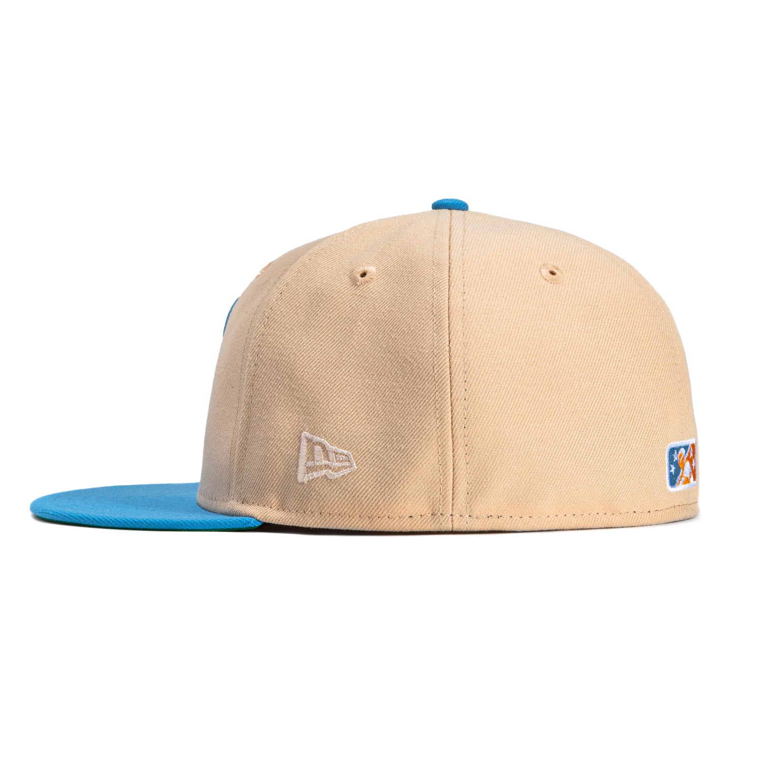 New Era 59Fifty Bowie Baysox Baseball Cap with Chesapeake Baysox Patch - Peach & Light Blue Snapback Hat for Baseball Fans & Sports Enthusiasts