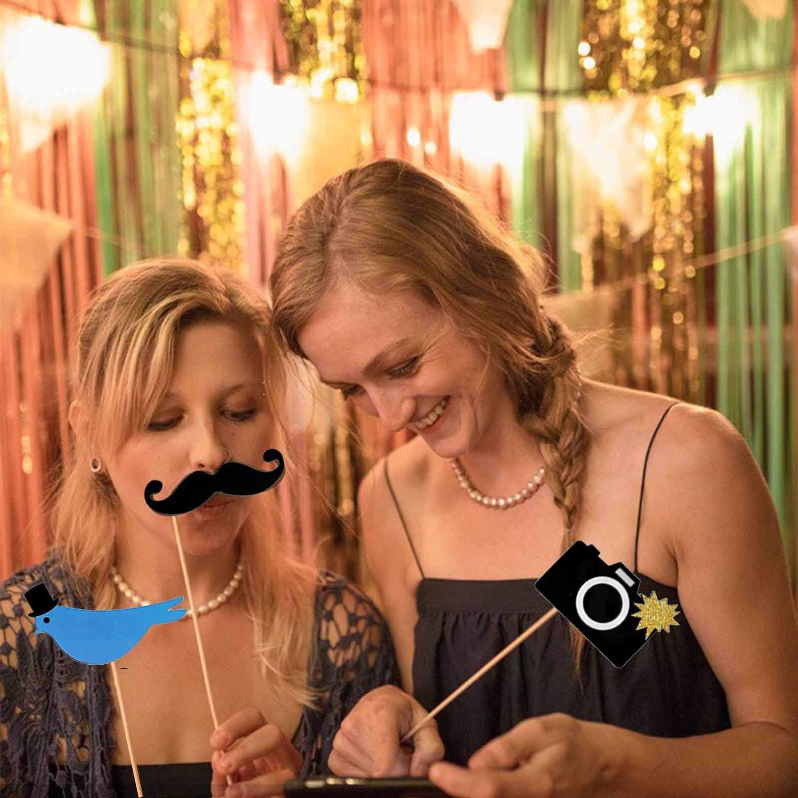 Andiker 31-Piece Wedding Photo Booth Props Kit - Funny Bridal Shower, Party & Valentine's Day Accessories with Wooden Sticks (Includes Ties, Hats, Mustaches) - Perfect for Bachelorette Parties, Anniversary Celebrations & Social Media Selfies