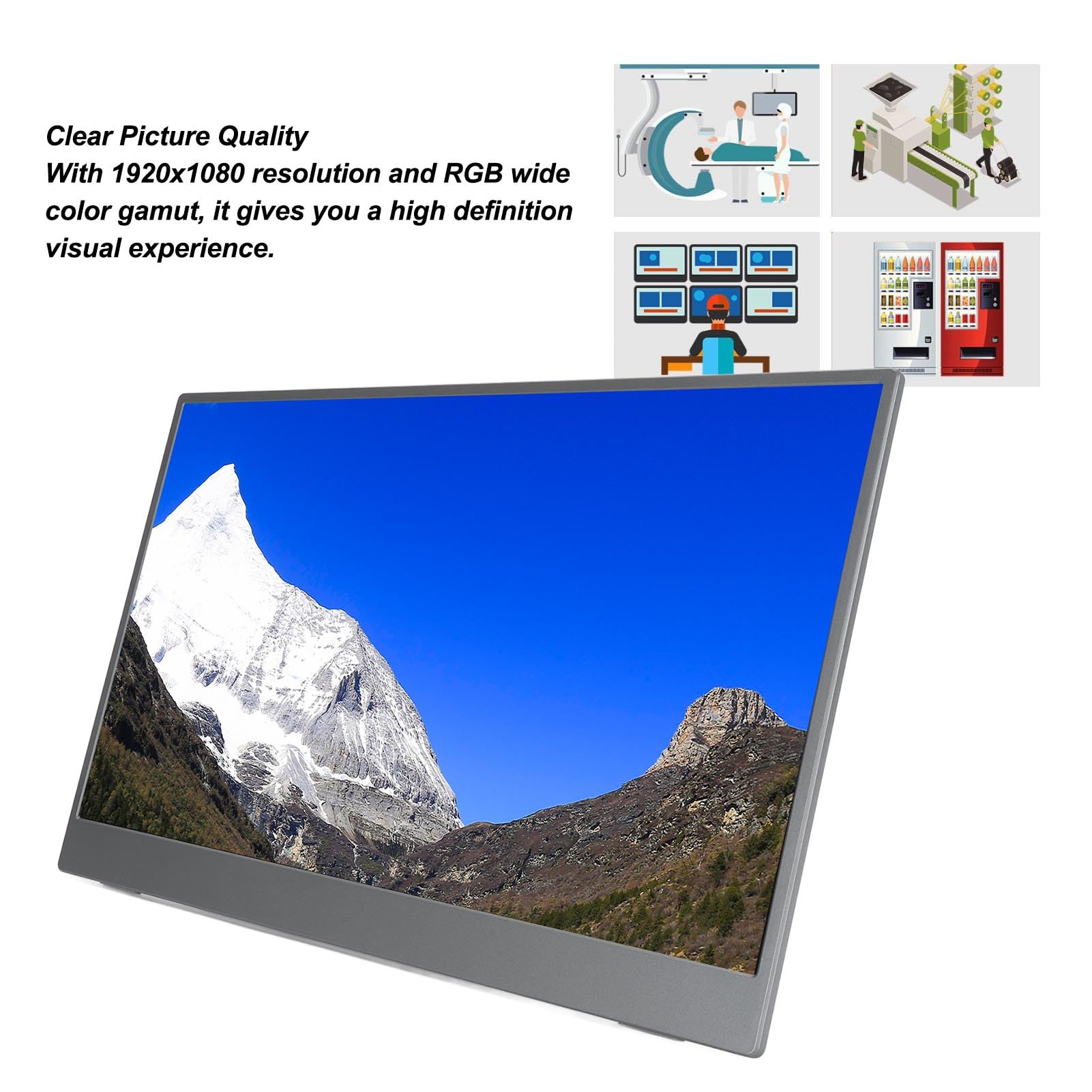 15.6 Inch Portable External Monitor for Laptop, PC, Phone - Compatible with OS X & PS5 - Slim Grey Display for Work, Gaming & Travel