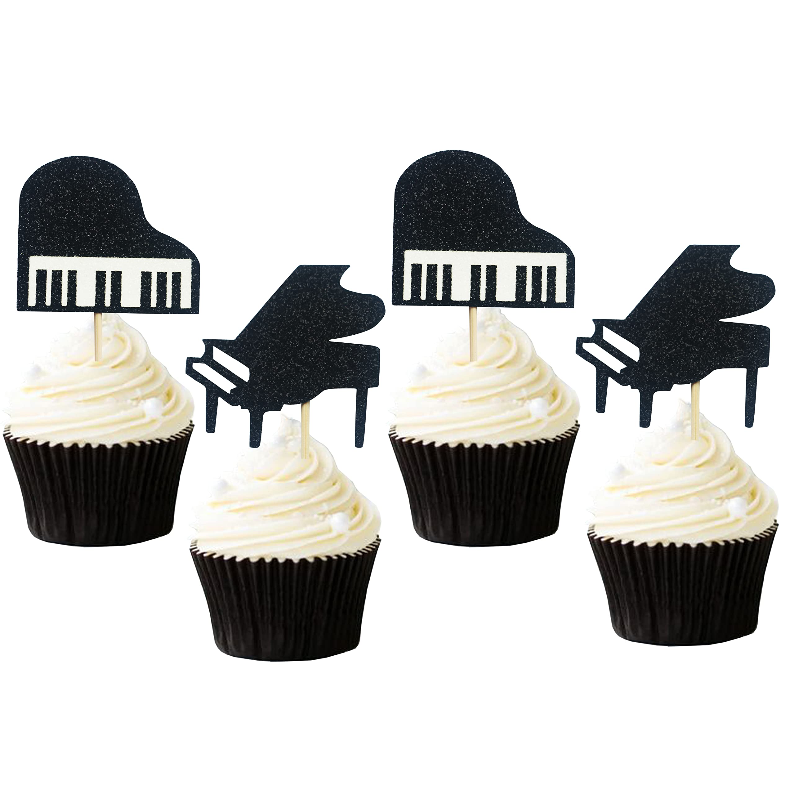 24PCS Piano Birthday Cupcake Toppers - Music Theme Party Cake Decorations for Musician Birthday, Baby Shower & Wedding Celebrations