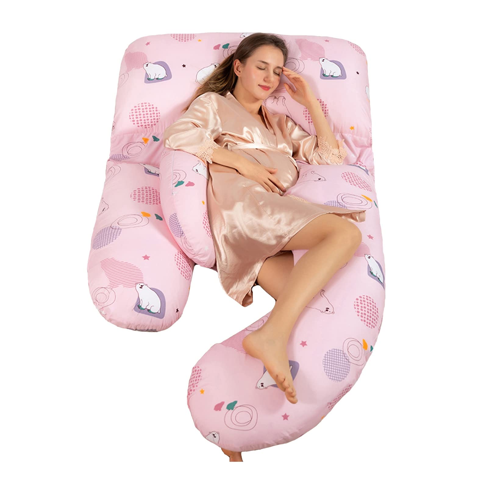 180cm U-Shaped Pregnancy Pillow for Women - Comfortable Cotton Maternity Body Pillow for Sleeping, Nursing & Back Support - Perfect for Side Sleepers & Expecting Mothers (Pink/Blue/Gray)