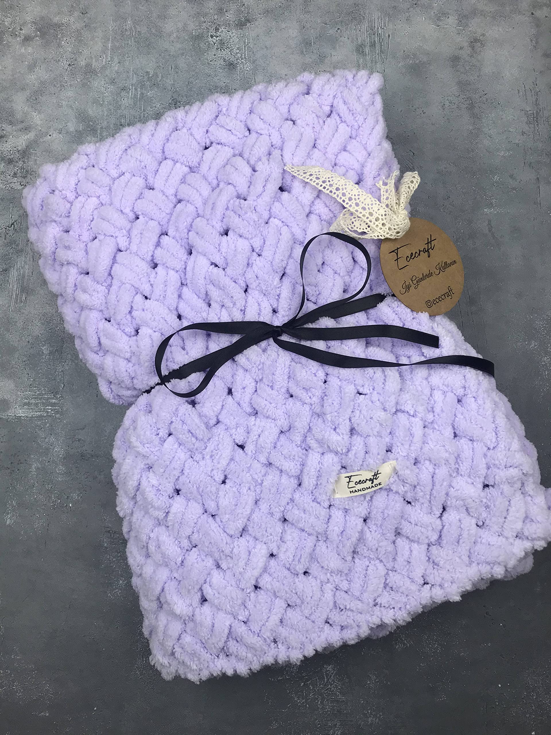 Handmade Crochet Puffy Baby Blanket - Soft Lilac Newborn Blanket for Boys & Girls | Perfect Baby Shower Gift & Nursery Essential | Cozy for Cuddling, Swaddling & Photo Props