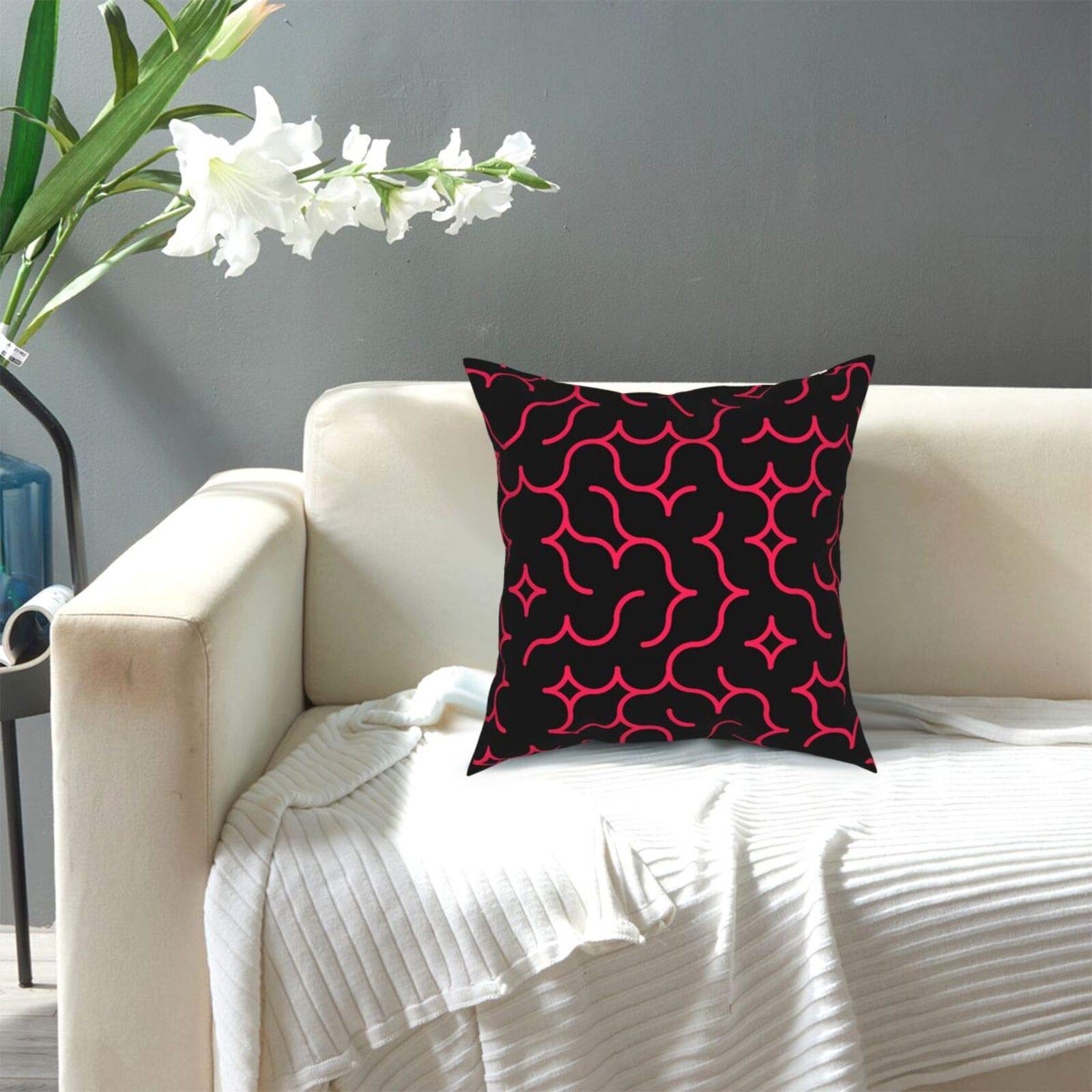 Black and Pink Random Arc Pattern Pillow Covers 12x12 Inch - Modern Decorative Throw Pillow Cases for Sofa, Bed, Couch & Car - Perfect for Home Decor, Outdoor Patio & Interior Design