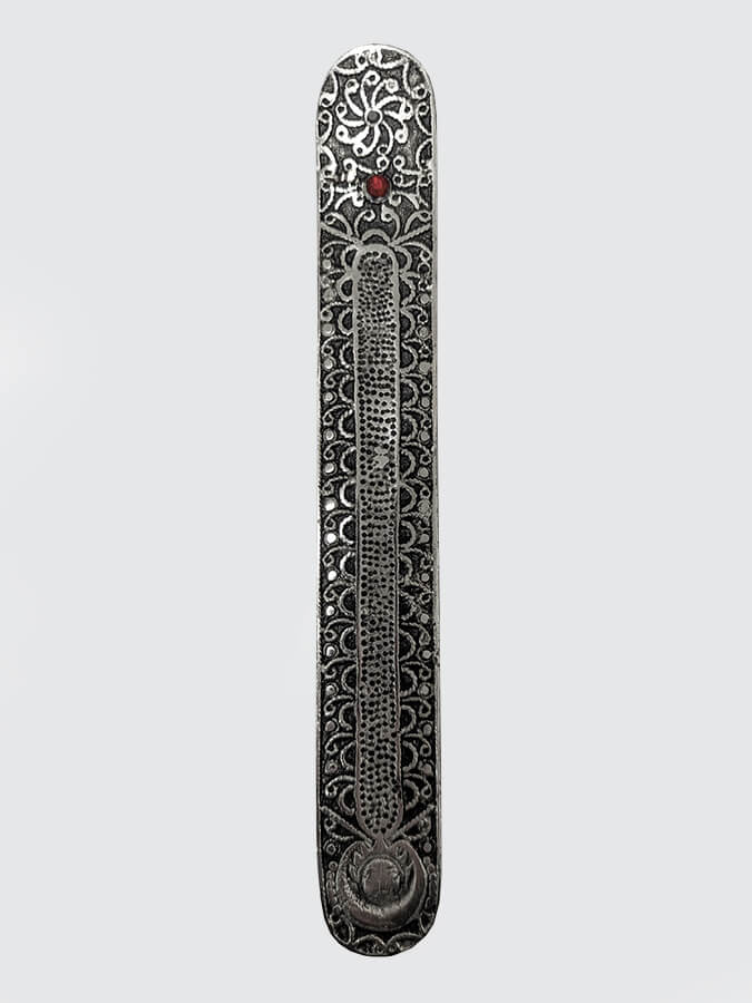 Namaste Metal Embossed Incense Holder with Stone Moon - Elegant Aromatherapy Decor for Yoga, Meditation & Spiritual Spaces