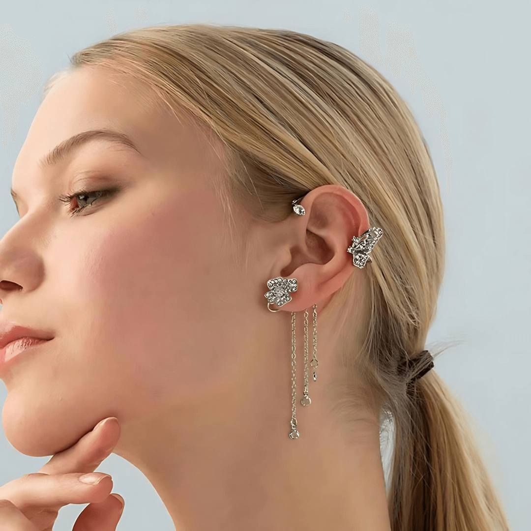 Non-Pierced Butterfly Tassel Elf Ear Clip Rose Wrap Climber Earrings for Women - Boho Festival Accessories | Perfect for Cosplay, Halloween Costumes & Fairy Themed Parties (Style A0148)