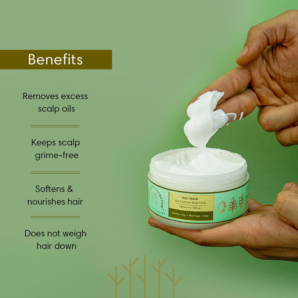 THE EARTH COLLECTIVE Oil Control Mud Pack with Kaolin Clay, Moringa & Oat – Hydrates Hair & Removes Excess Scalp Oil – 200ml – Perfect for Oily Hair Care & Scalp Detox at Home
