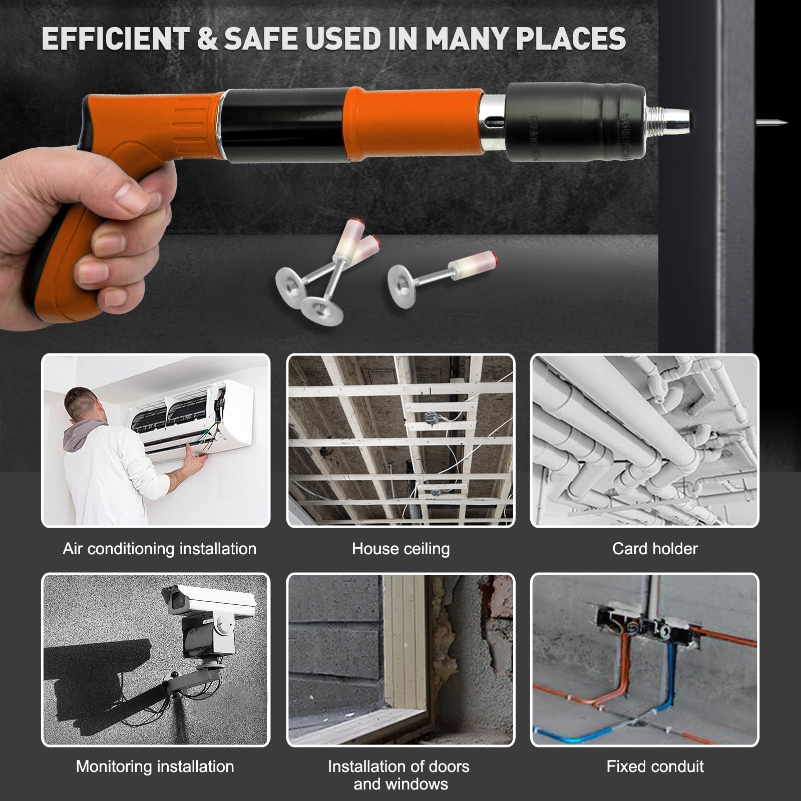 Concrete Nail Gun Kit with 50 Pcs Nails - Manual Wall Fastening Tool, 4 Gears Power Adjustable Steel Nail Shooter for Cement Walls, Wire Hider & Fixture Installation | Perfect for DIY Home Improvement, Construction Projects & Professional Contractors