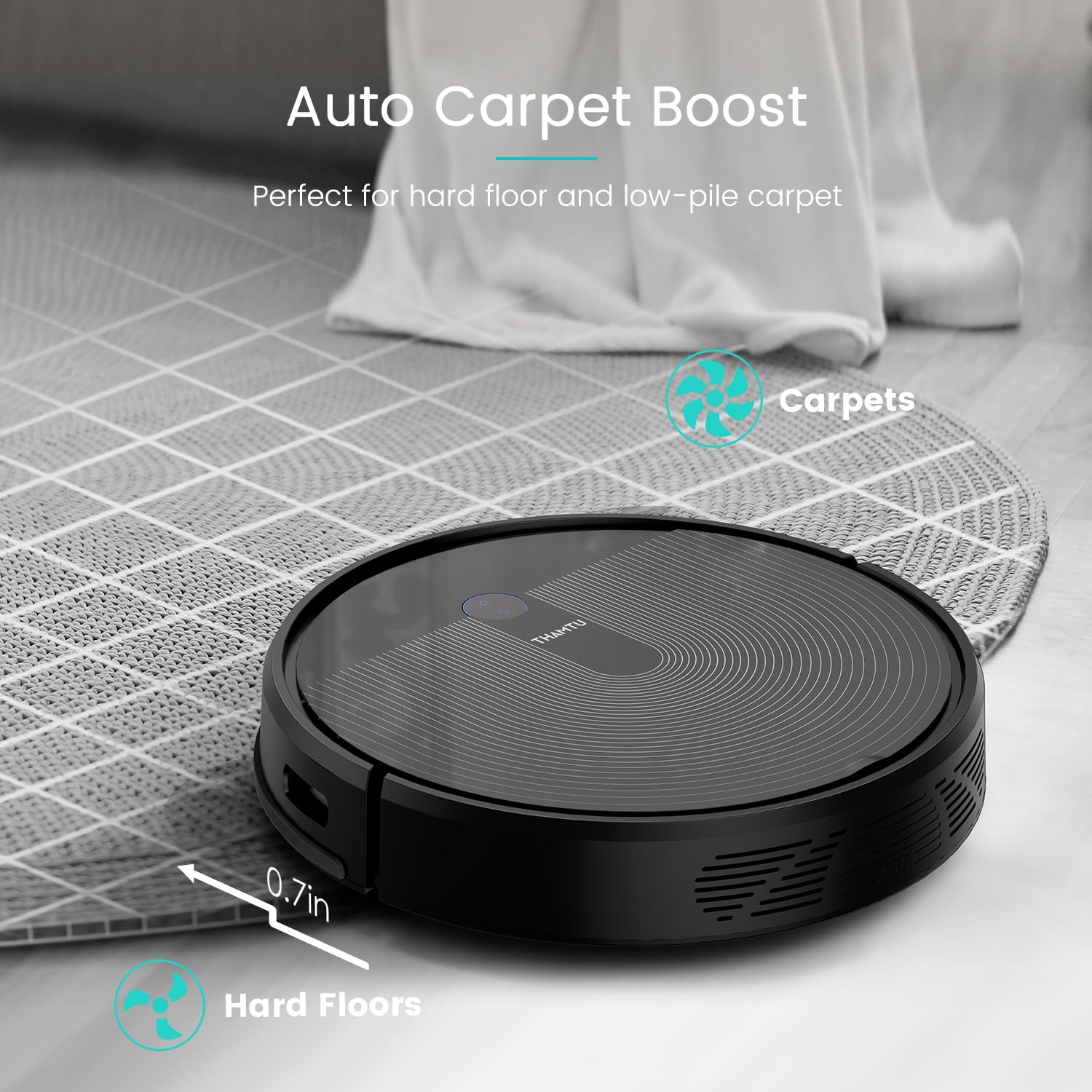Smart Robot Vacuum Cleaner 2500Pa with WiFi App Control - Powerful Suction for Pet Hair, Hard Floors & Carpets - Ideal for Home Cleaning & Pet Owners