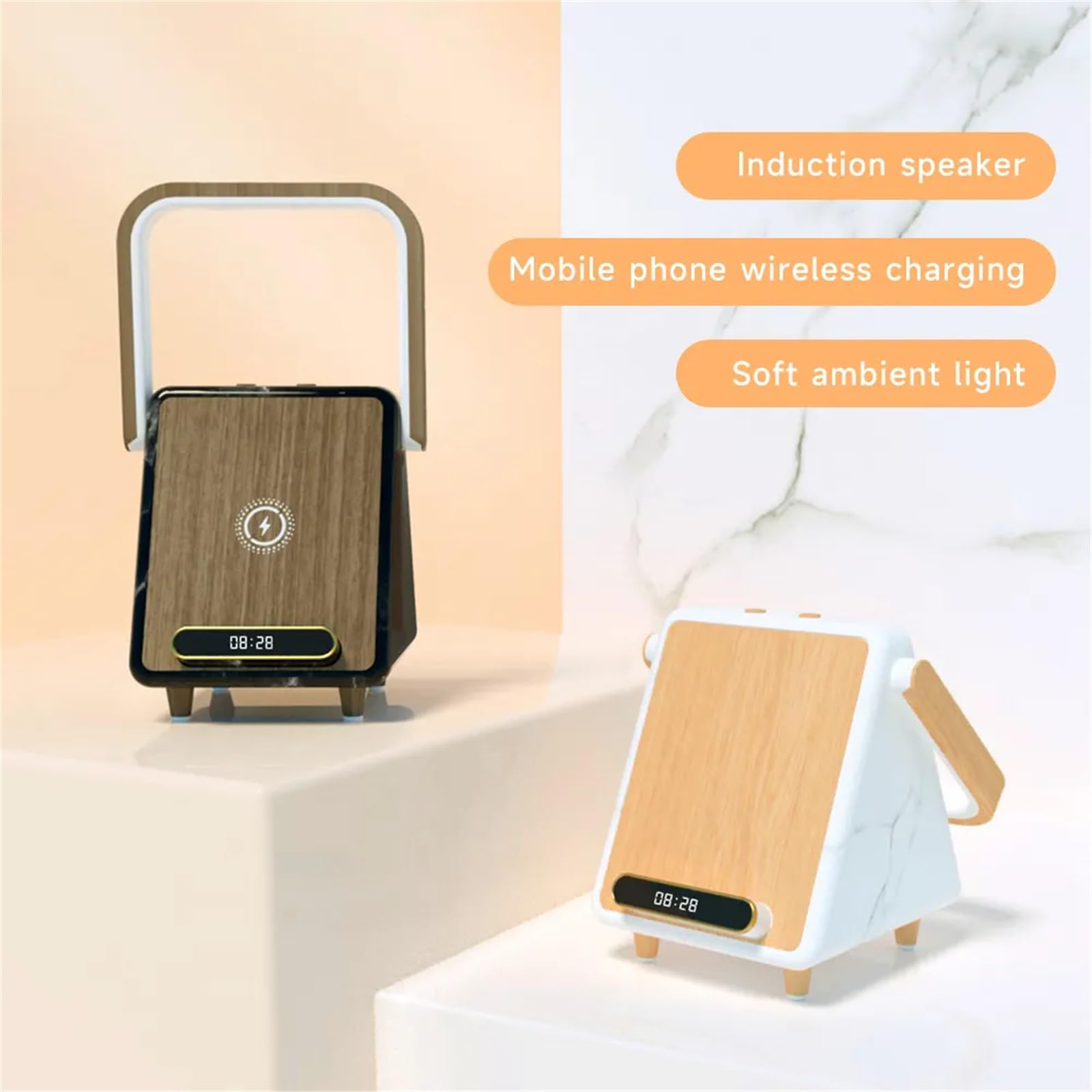 Premium Bluetooth Speaker with LED Night Light & Wooden Stand - Wireless Desktop Speaker for Home, Office, and Outdoor Use | Smart Induction Charging & Ambient Lighting