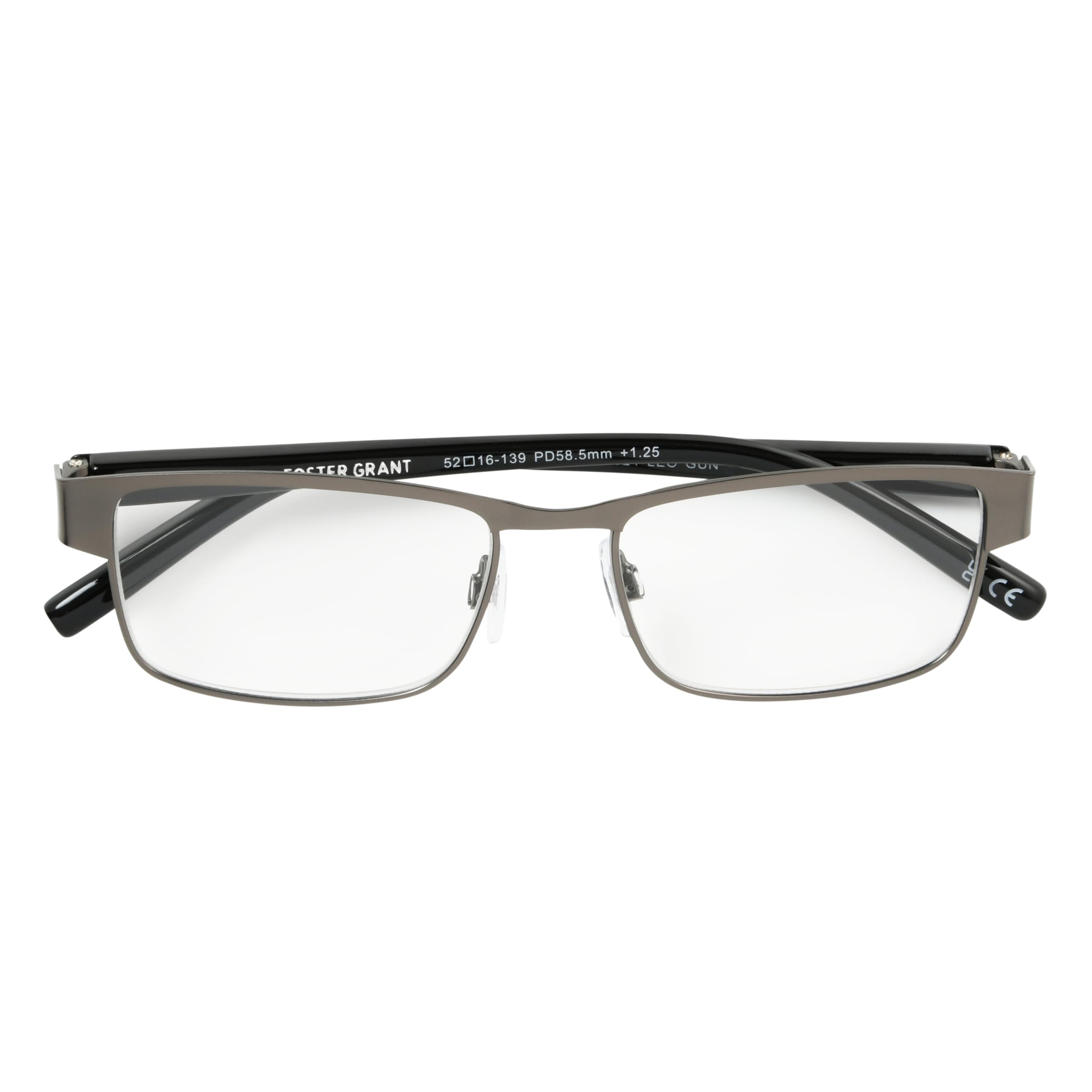 Foster Grant Men's Leo Square Reading Glasses +1.50 to +3.50 Strength - Classic Retro Eyewear for Reading, Office & Computer Use