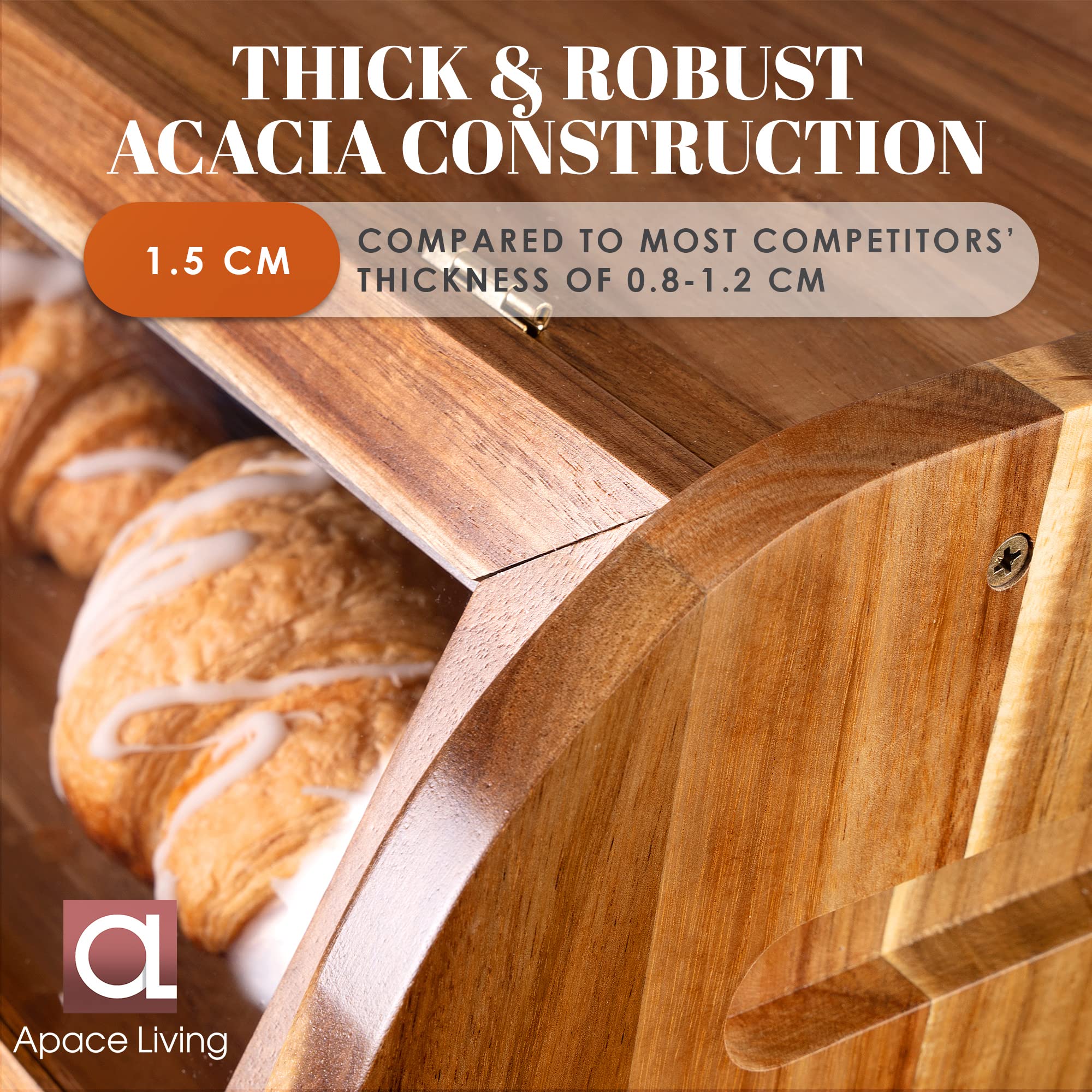 Premium Acacia Wood Bread Box for Kitchen Countertop - Extra Large 2-Tier Bread Storage with Clear View Windows & Ventilation | Keeps Bread, Bagels, Rolls Fresh | Easy Assembly | Perfect for Bakeries, Restaurants & Home Kitchens