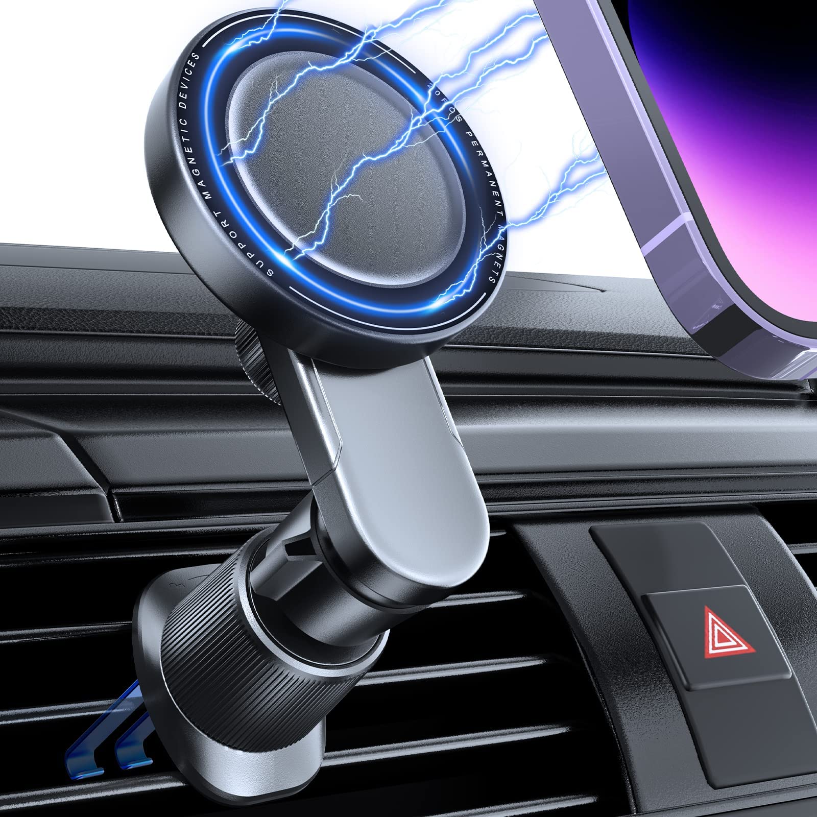 MagSafe Car Phone Mount - Strong Magnetic Car Vent Holder for iPhone 14/13/12 Pro/Max/Mini with 20 Powerful Magnets | Easy Installation | Perfect for Driving, Navigation & Hands-Free Calls