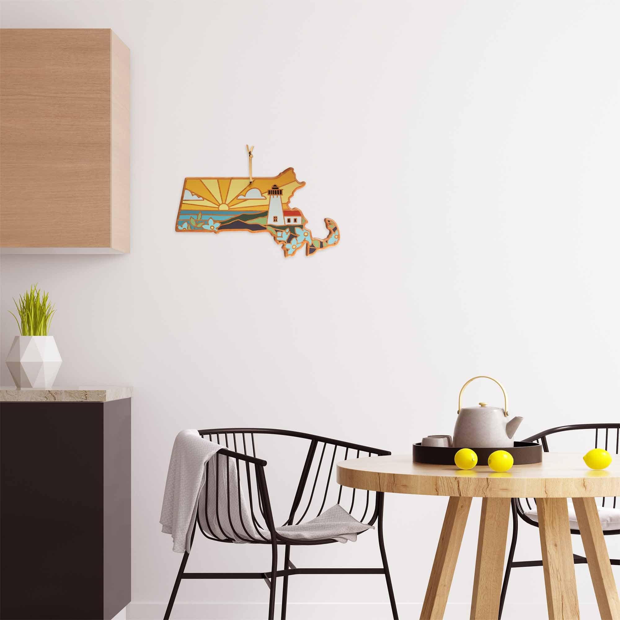 Handcrafted Massachusetts Themed Wooden Cutting Board with Summer Stokes Artwork - Perfect for Kitchen Decor & Gift Giving