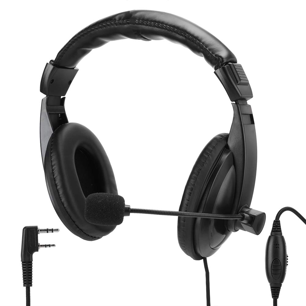 Topiky Professional Over-Ear Walkie Talkie Headset with Noise Cancelling Mic & PTT Button - Wired RF Communication Headset for Military, Security & Outdoor Use - Black