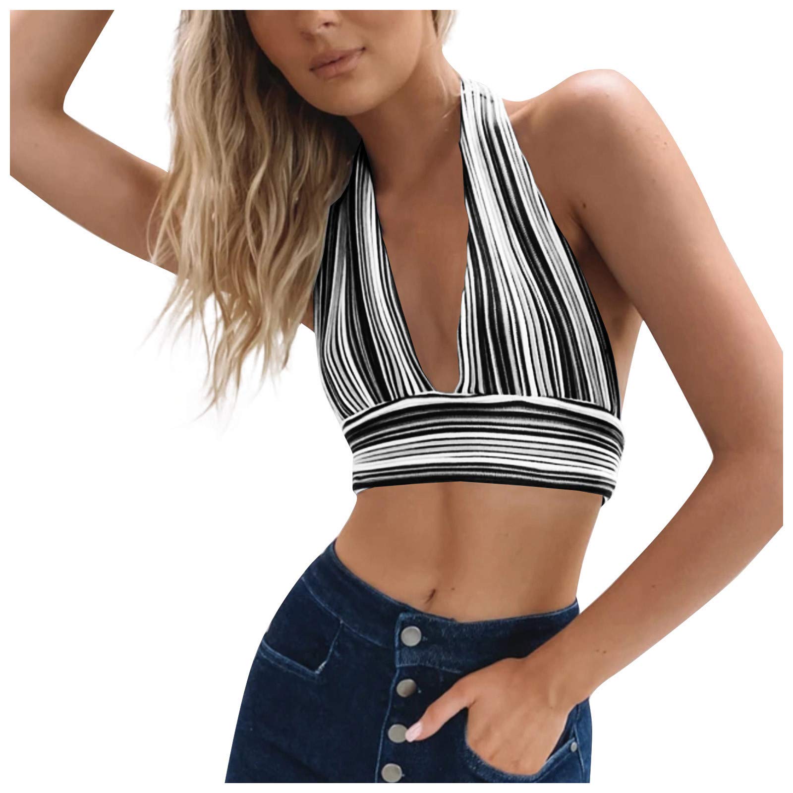 Women's Crisscross Cut Out Vest Halter Wrap Crop Top - Sexy Solid Cami Tank Tops for Summer, Beach, Party & Night Out | Fashionable Women's Clothing