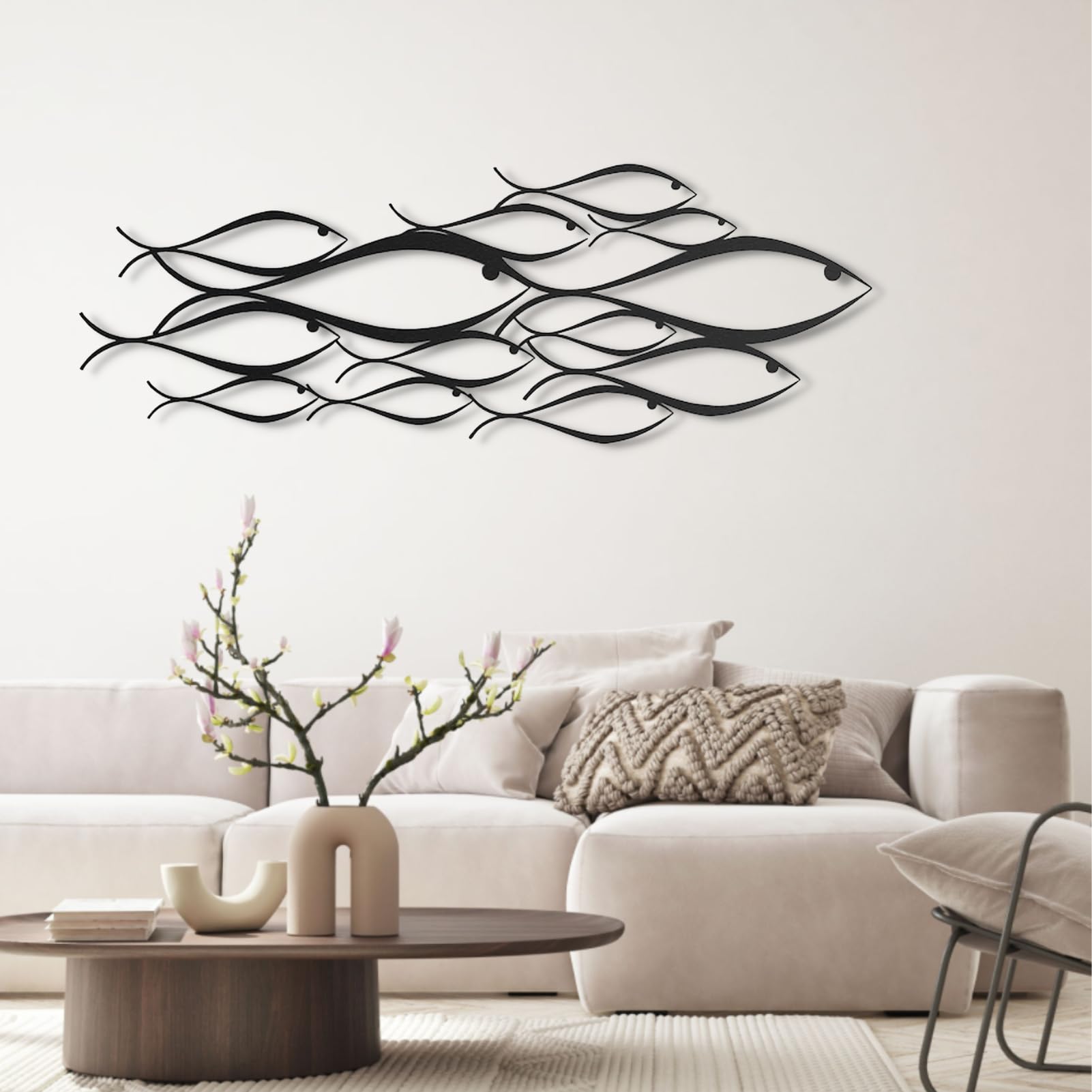 School of Fish Metal Wall Art - Silver 22''x8'' (55x20cm) - Handcrafted Ocean-Themed Home Decor for Living Room, Bedroom, or Office - Perfect Coastal & Nautical Wall Decor Gift