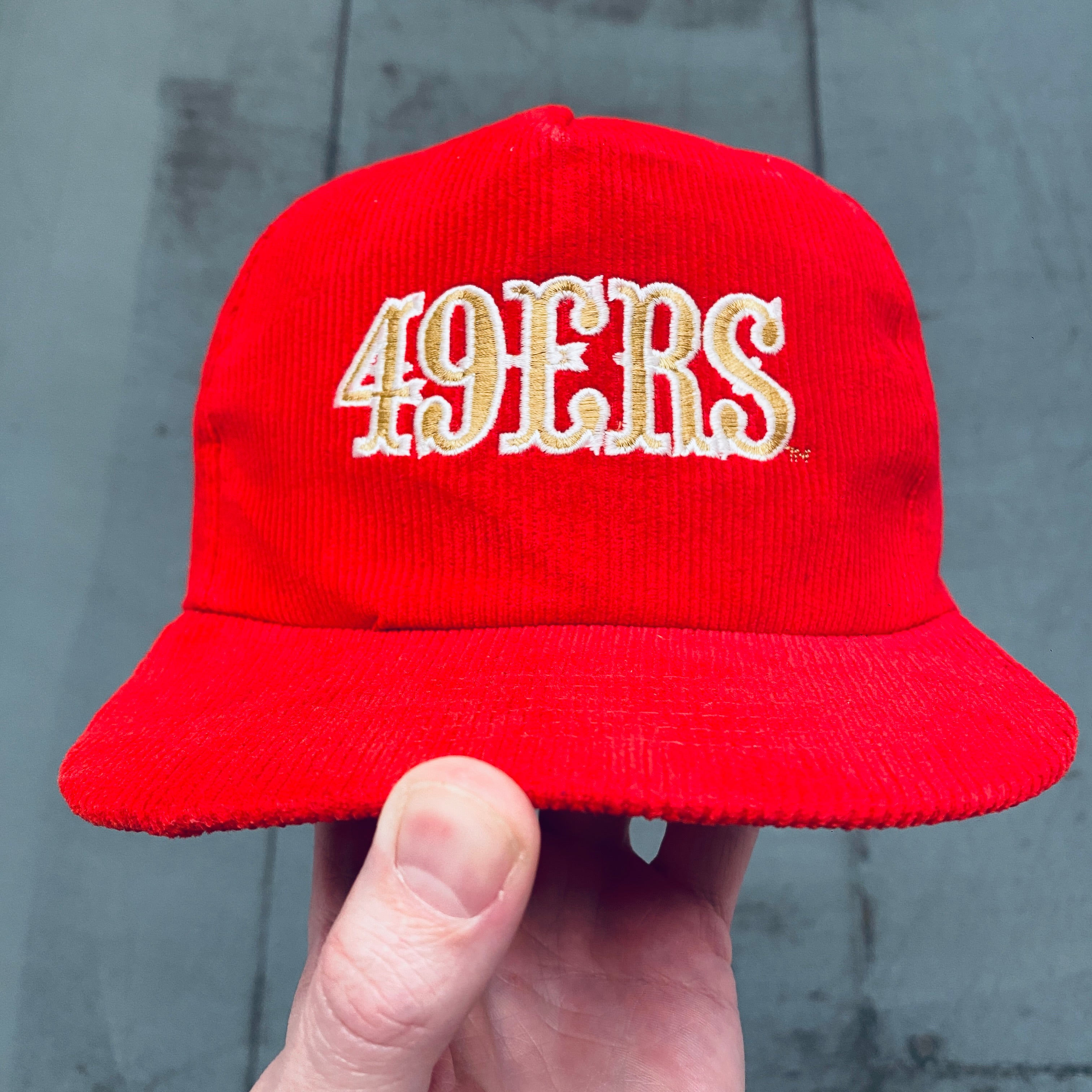 1990s San Francisco 49ers Corduroy Embroidered Snapback Hat - Vintage NFL Football Cap for Fans & Collectors (Perfect for Game Day, Sports Events & Streetwear Fashion)