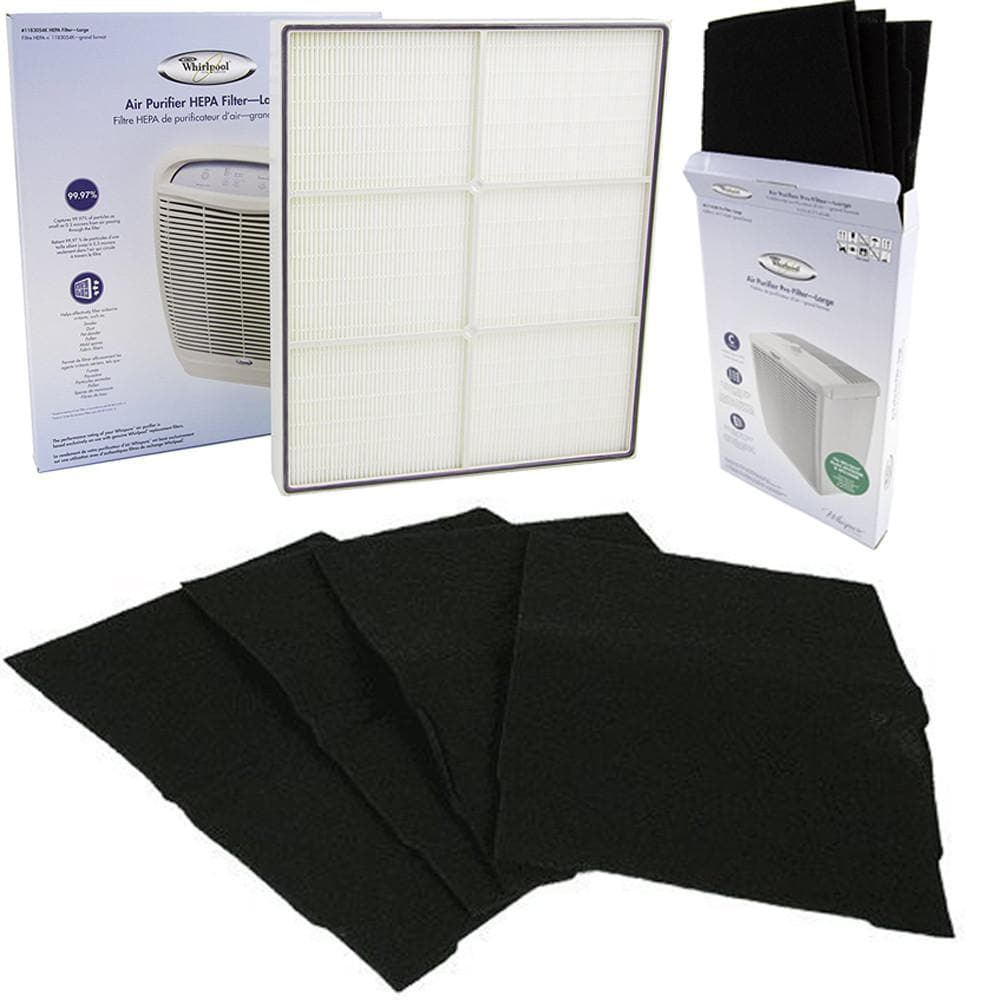 Genuine OEM Whirlpool 1183054K HEPA Whispure Air Purifier Replacement Filter for AP450 & AP510 Models - Includes 4-Pack Whirlpool 8171434K Carbon Pre-Filters - Improves Indoor Air Quality for Allergies & Asthma Relief - Perfect for Home, Office & Bedroom Use