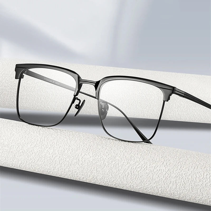 Unisex Black Titanium Square Eyeglasses Full Rim Glasses - Stylish & Durable for Work, Reading & Fashion