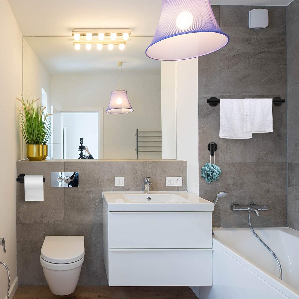 Matte Black Bathroom Hardware Set - 16.5 Inch Towel Bar, Toilet Paper Holder & Robe Hooks, SUS304 Stainless Steel Wall Mounted Bathroom Accessories Kit for Modern Home Decor