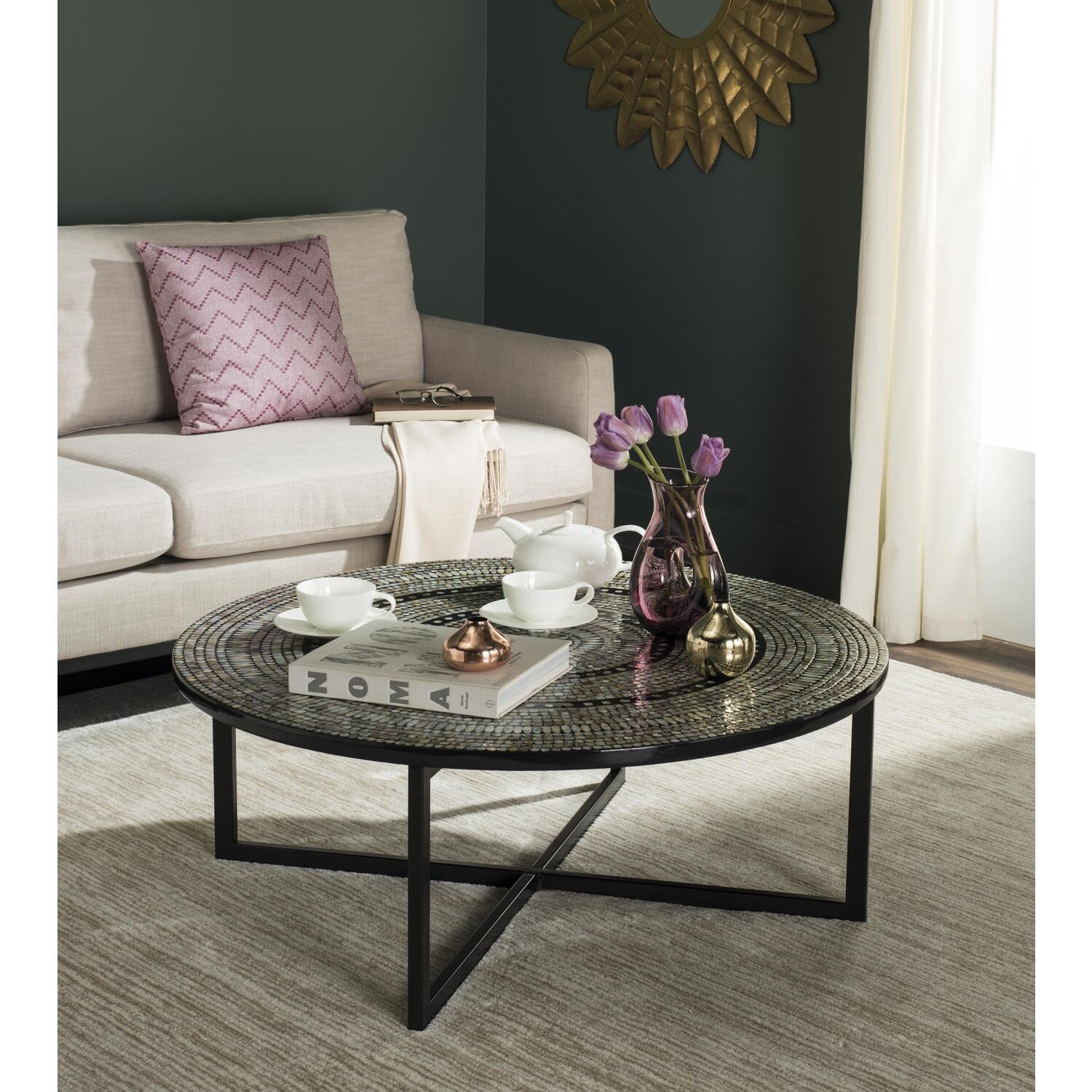 SAFAVIEH Home Collection Cheyenne Blue & White Coffee Table - Modern Living Room Centerpiece for Home Decor & Stylish Entertainment Spaces