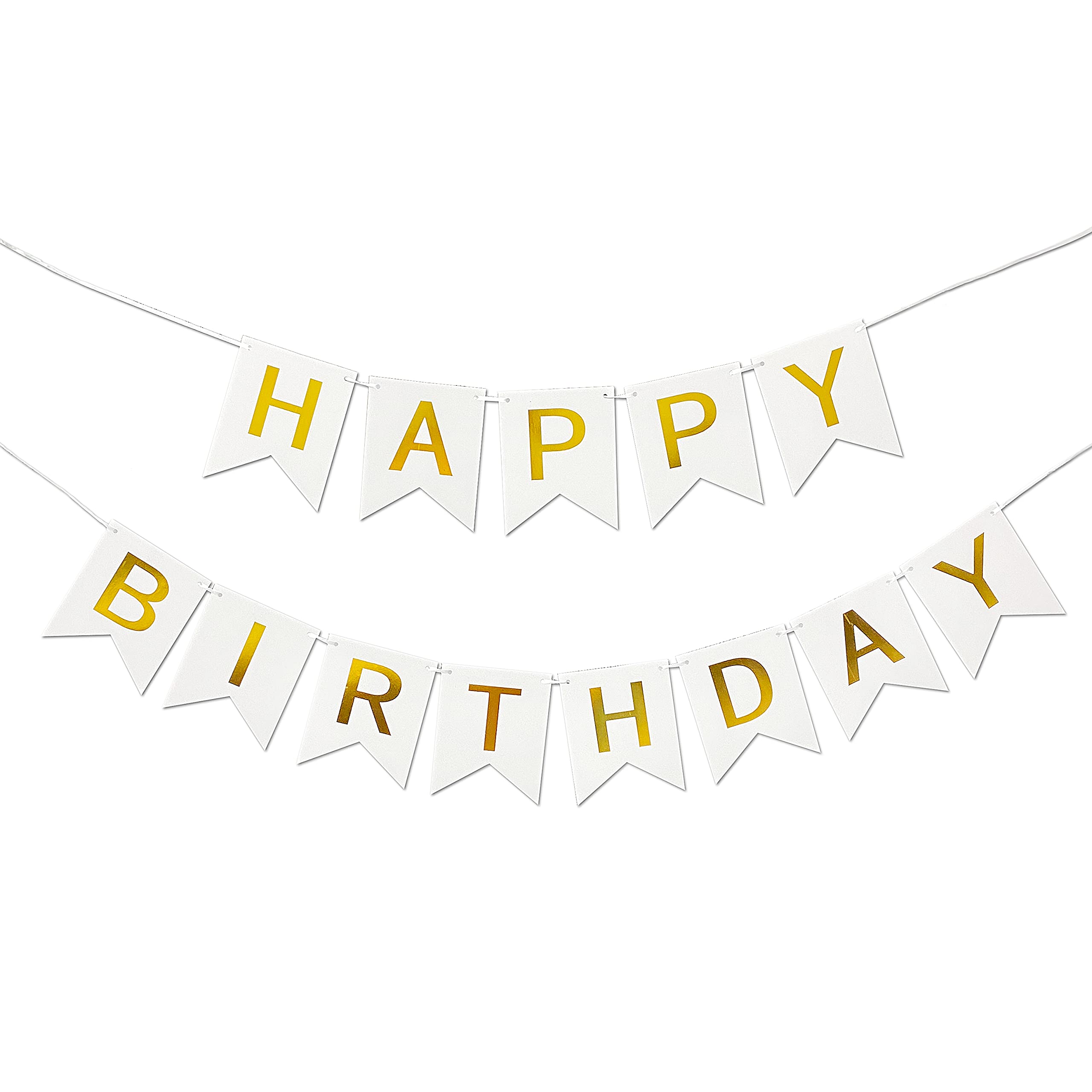 Clever Monster White Happy Birthday Banner - Gold Glitter Letter Party Decorations for Birthday Celebrations, Baby Showers & Special Events