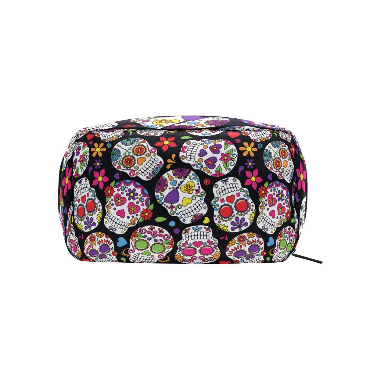 Sugar Skull Cosmetic Bag - Black Zipper Makeup Pouch for Travel & Storage