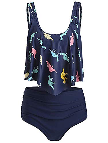 Sexy Twist Cutout Dinosaur Print Tankini Swimsuit for Women - Summer Bathing Suits with Unique Design | Perfect for Beach Vacations, Pool Parties & Tropical Getaways