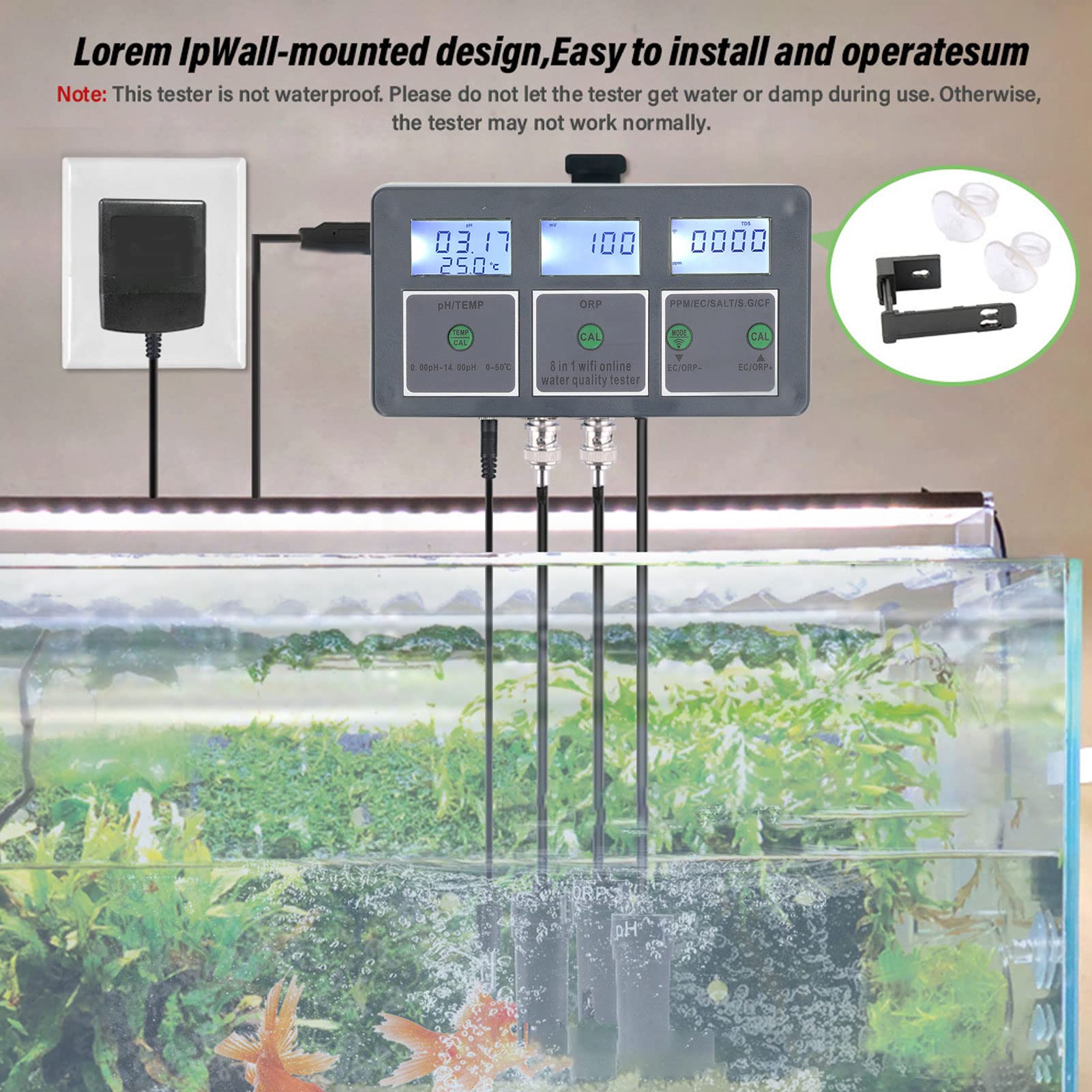 8-in-1 Digital Aquarium Water Tester with pH, Ammonia, Nitrate & More | Smart APP Monitoring for Fish Tanks, Hydroponics & Lab Use | Perfect for Home Aquariums, Pond Maintenance & Water Quality Testing