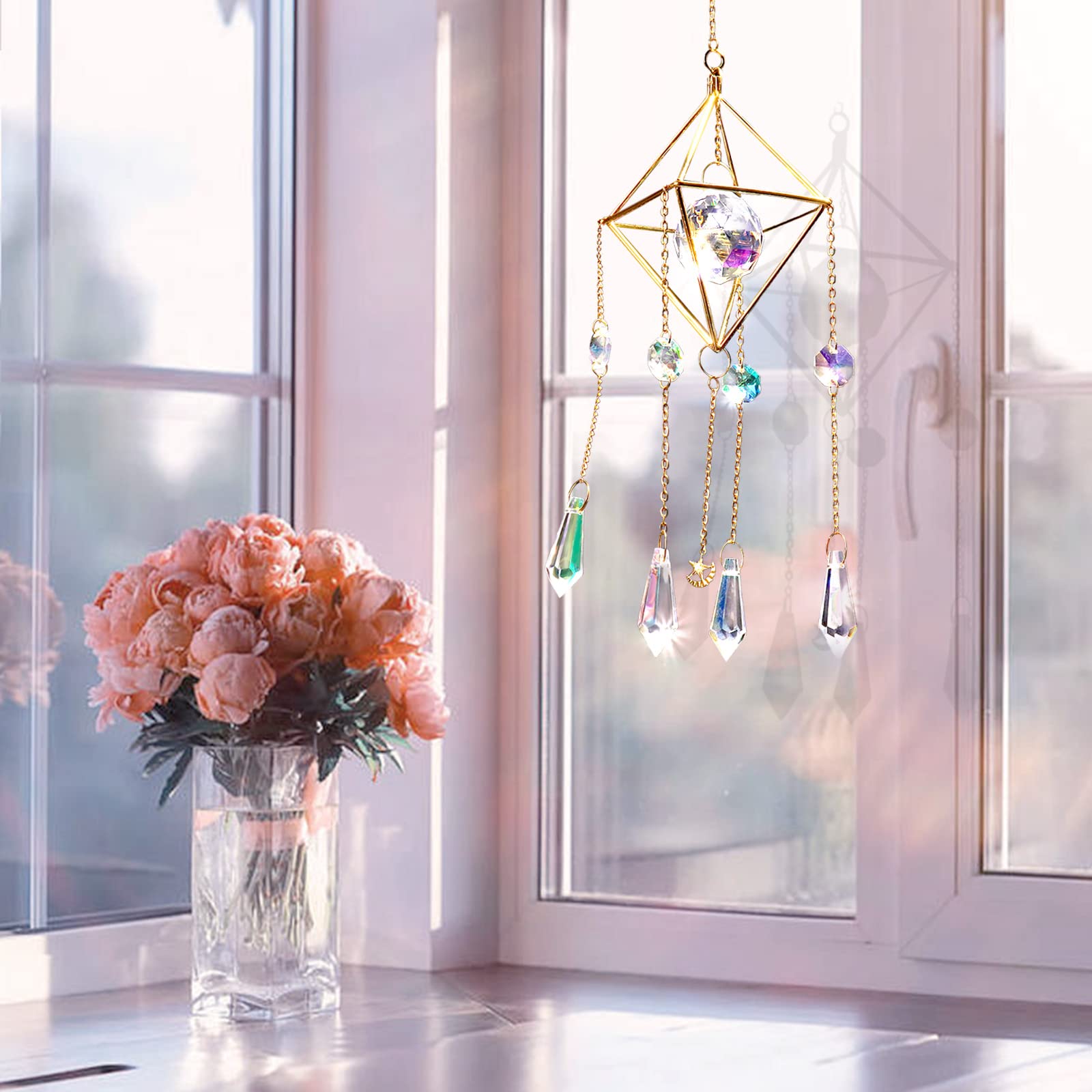 Sun Catchers with Crystals - Indoor/Outdoor Hanging Prism Rainbow Maker for Windows, Home & Garden Decor | Creates Beautiful Rainbows in Living Rooms, Bedrooms, Patios & Nursery Decor
