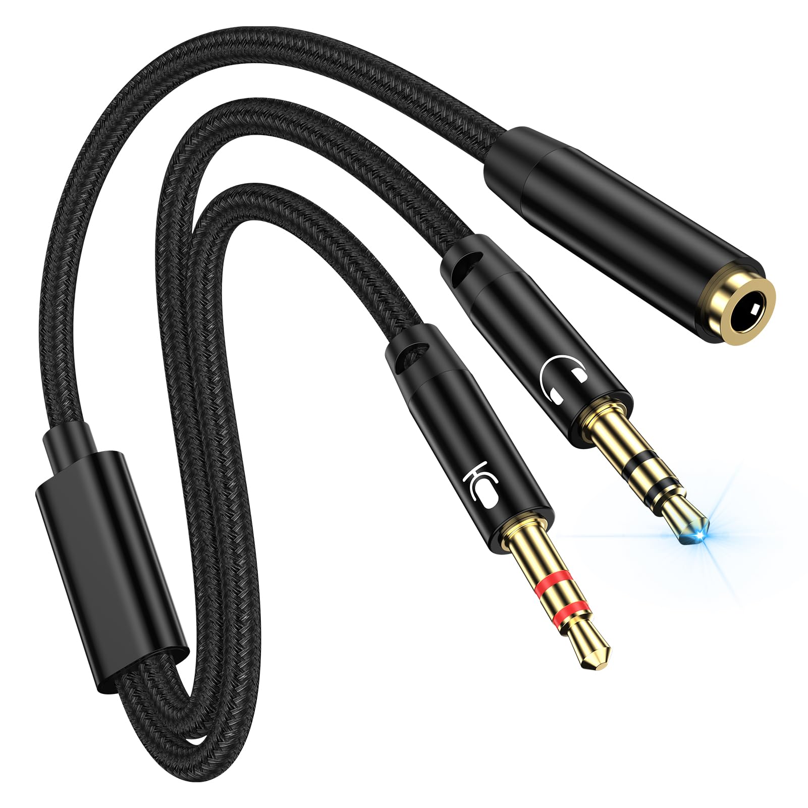 Premium 3.5mm PC Headset Splitter Cable - Mic & Audio Y Adapter for Gaming Headsets (Astro A10/A40, HyperX Cloud, SteelSeries, Sennheiser, Razer) - Perfect for Streaming, Online Meetings & Multi-Device Gaming Setups