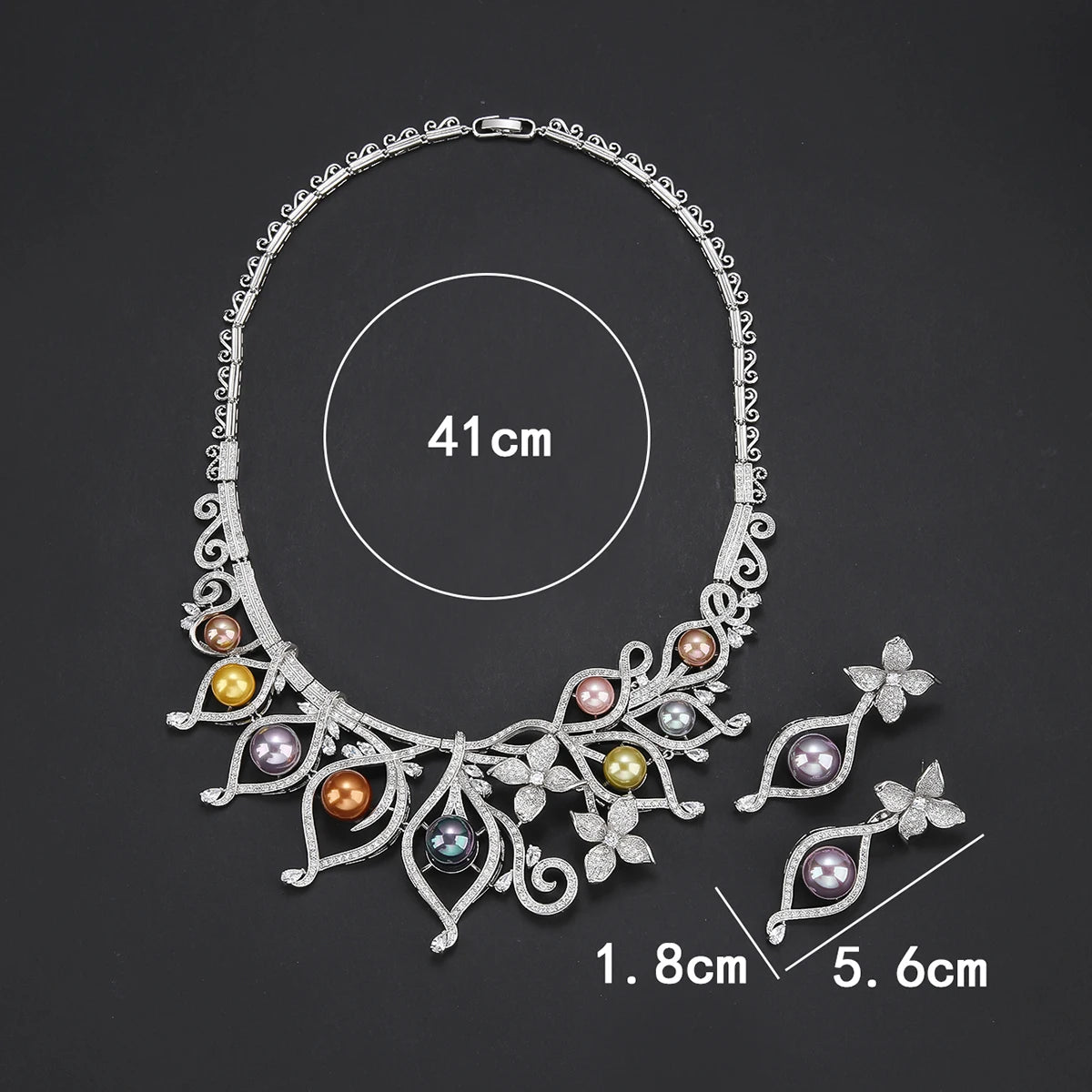 2 Pcs Cubic Zirconia Pearl Flower Necklace & Earrings Set for Women - Elegant Wedding Jewelry, Bridal Party Accessories, Anniversary Gift - Perfect for Weddings, Proms, and Special Occasions