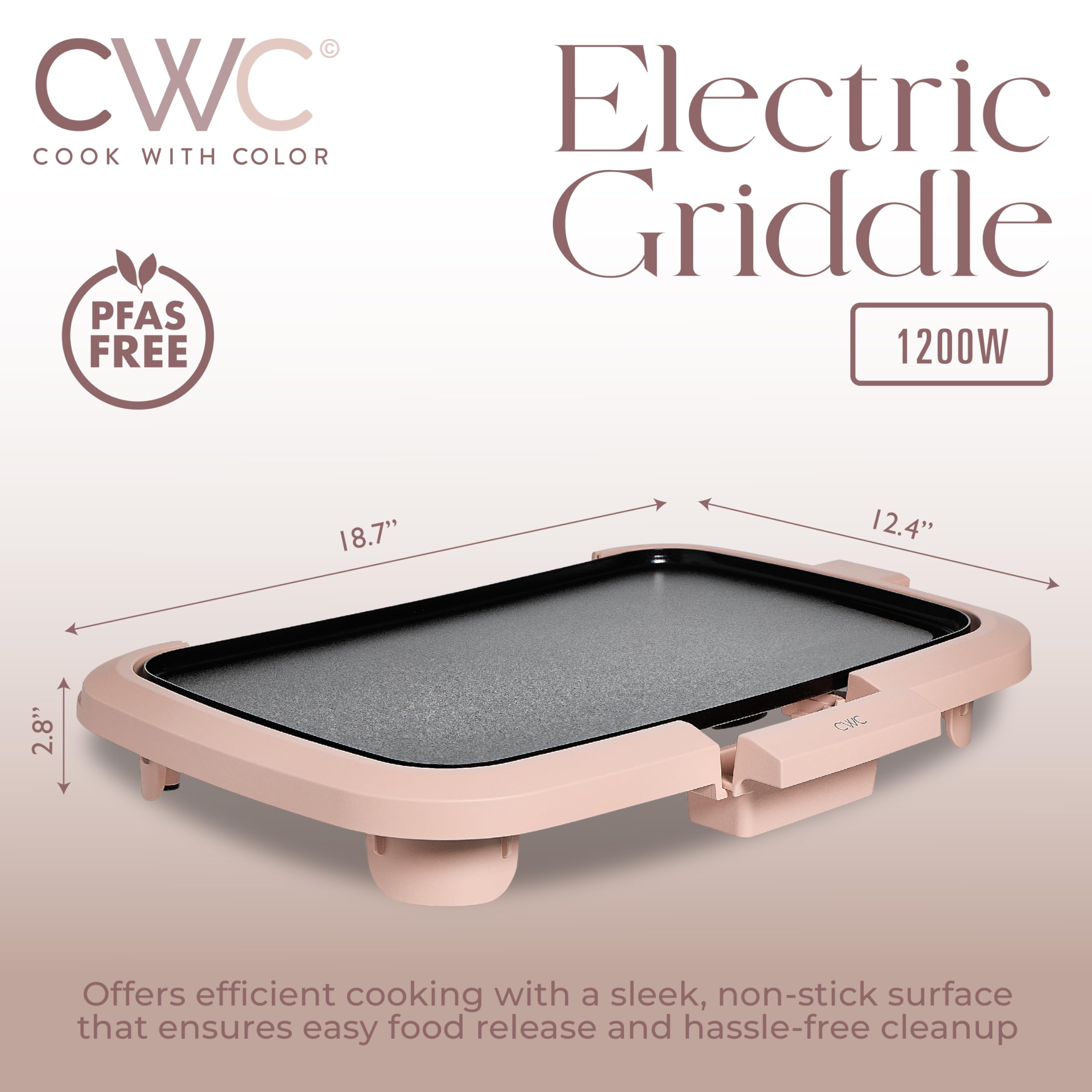 1200W Electric Griddle with Nonstick Surface - Perfect for Pancakes, Burgers, Eggs & More | Removable Temp Control & Slide-Out Drip Tray | 10
