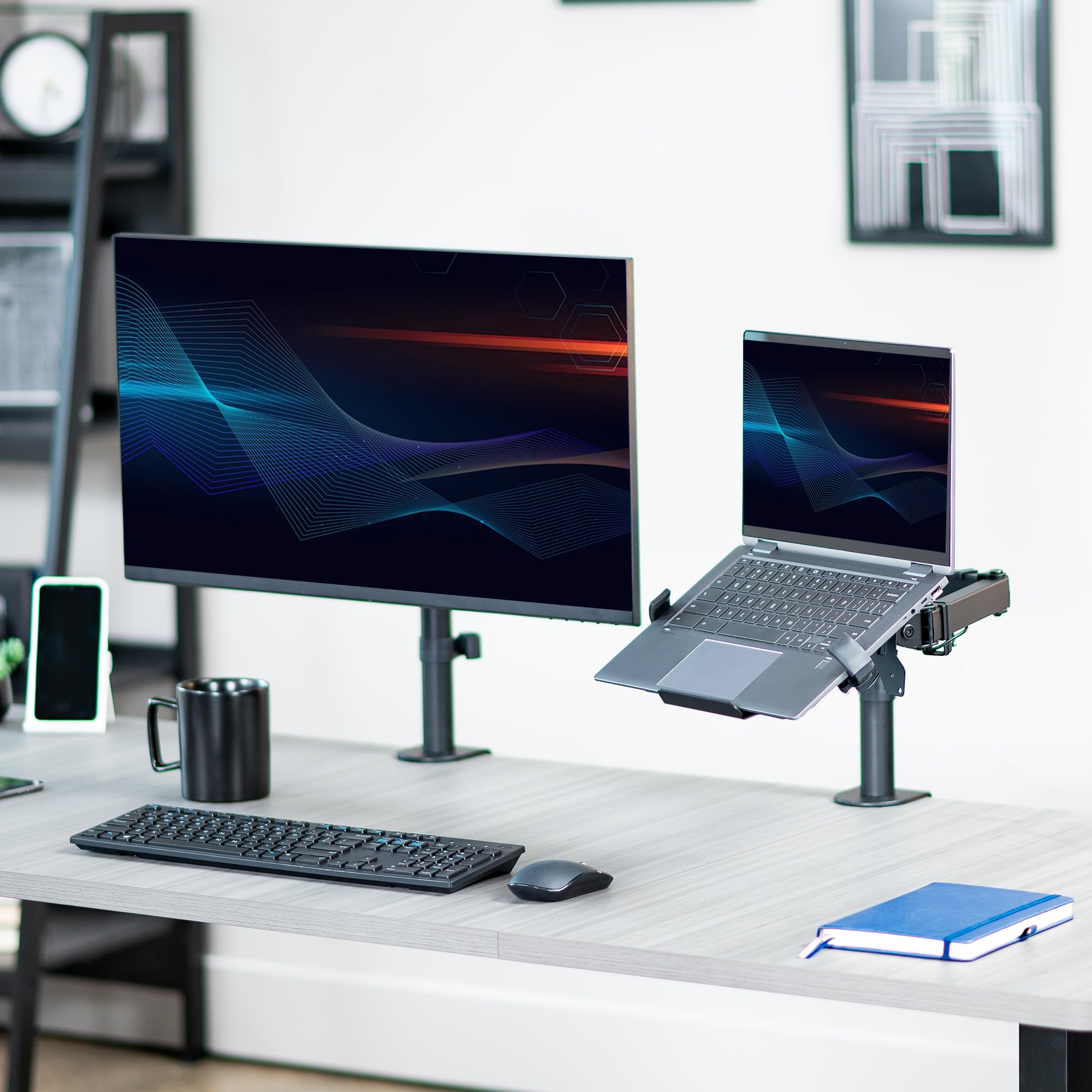 VIVO Adjustable Laptop Stand for 12 to 15.6 Inch Notebooks - Ergonomic Desk Mount with Cooling RGB Fan (Black, STAND-V001LF) - Perfect for Home Office, Gaming Setup & Workspace Organization